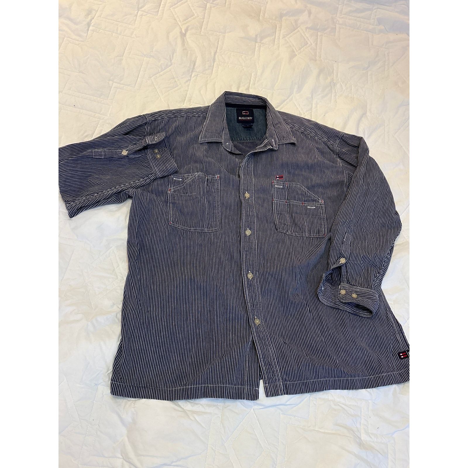 Bugle Boy Vintage Bugle Boy Striped Jean Shirt Size US XL / EU 56 / 4 - 1 Thumbnail