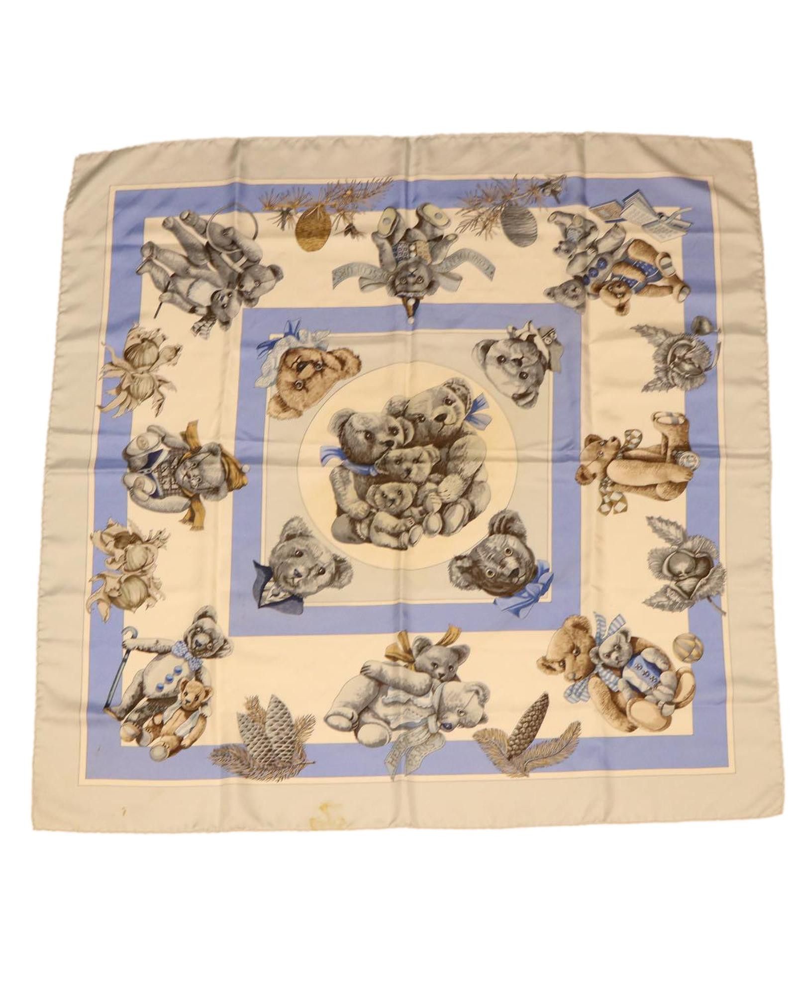 image of Hermes Light Blue And White Silk Scarf, Women's