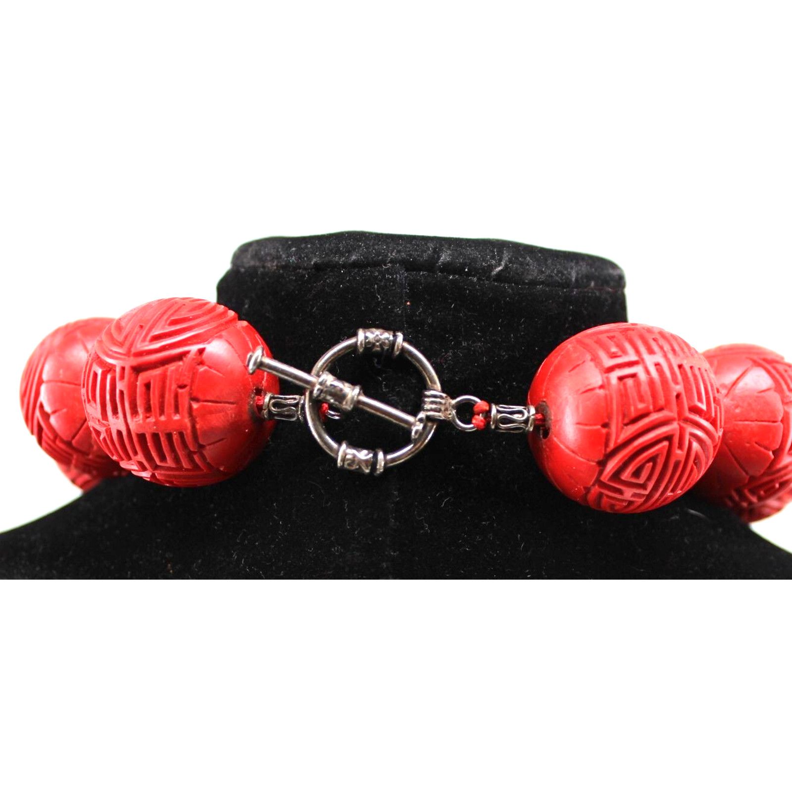 Other Giant 30mm Carved Red Cinnabar Bead Statement Necklace Size ONE SIZE - 5 Thumbnail