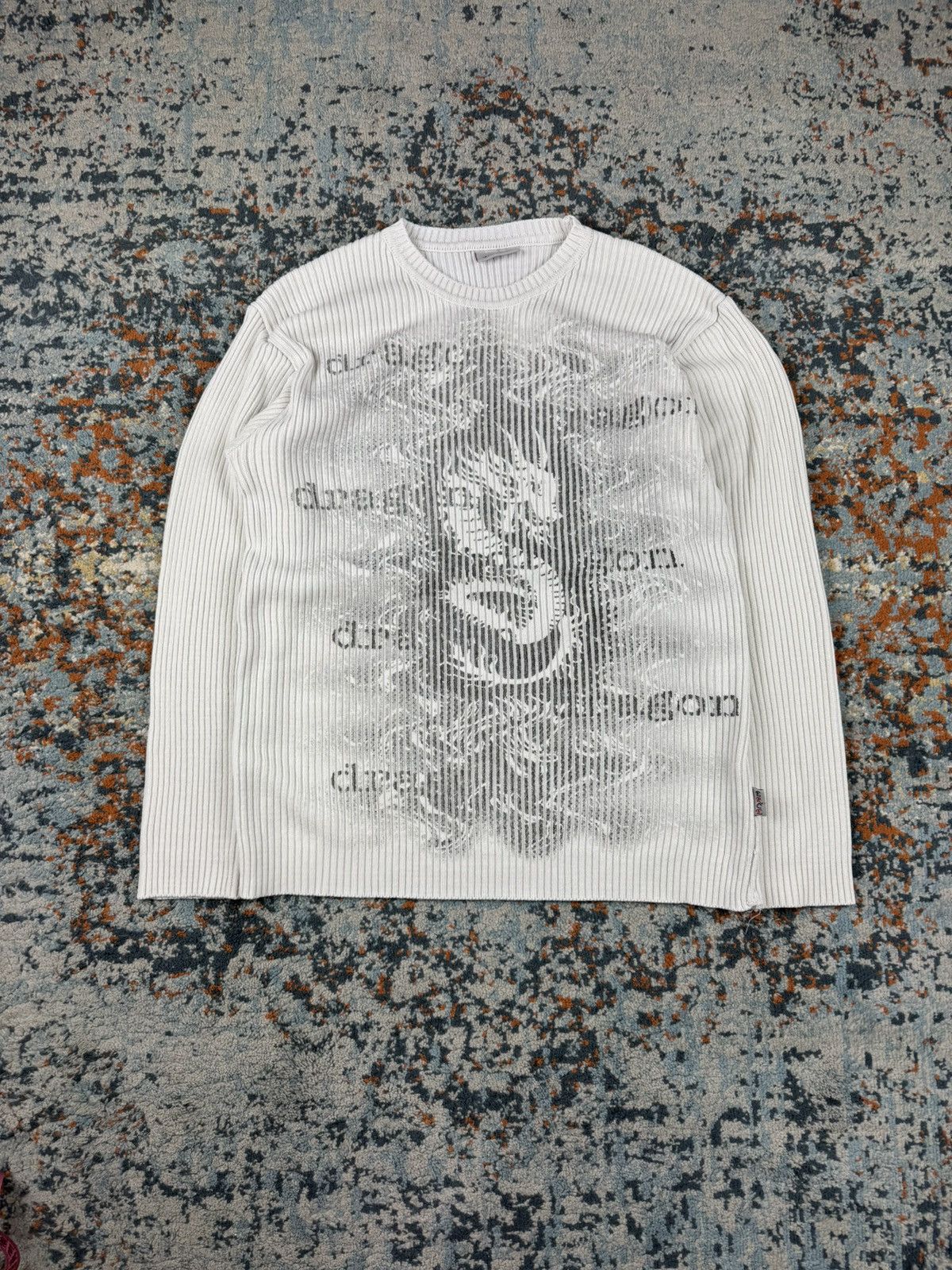 Japanese Brand Vintage Y2K dragon tribal ribbed sweater knit rave techno Size US L / EU 52-54 / 3 - 1 Thumbnail