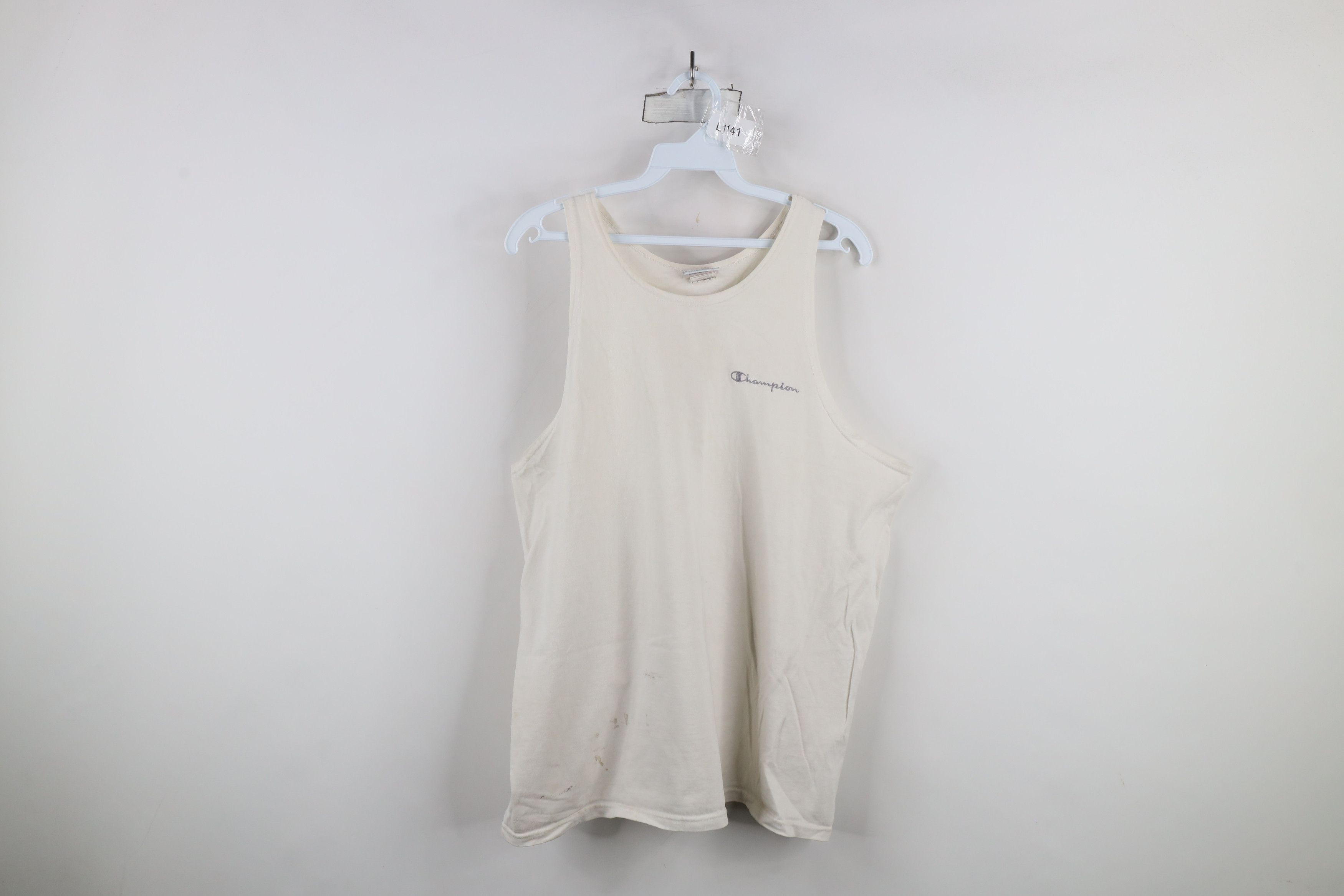 Champion × Vintage Vintage 90s Champion Spell Out Tank Top T-Shirt White Cotton Size US L / EU 52-54 / 3 - 1 Thumbnail