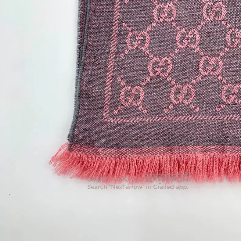 Gucci Gucci Pink logo jacquard full print wool tassel scarf Size ONE SIZE - 4 Thumbnail