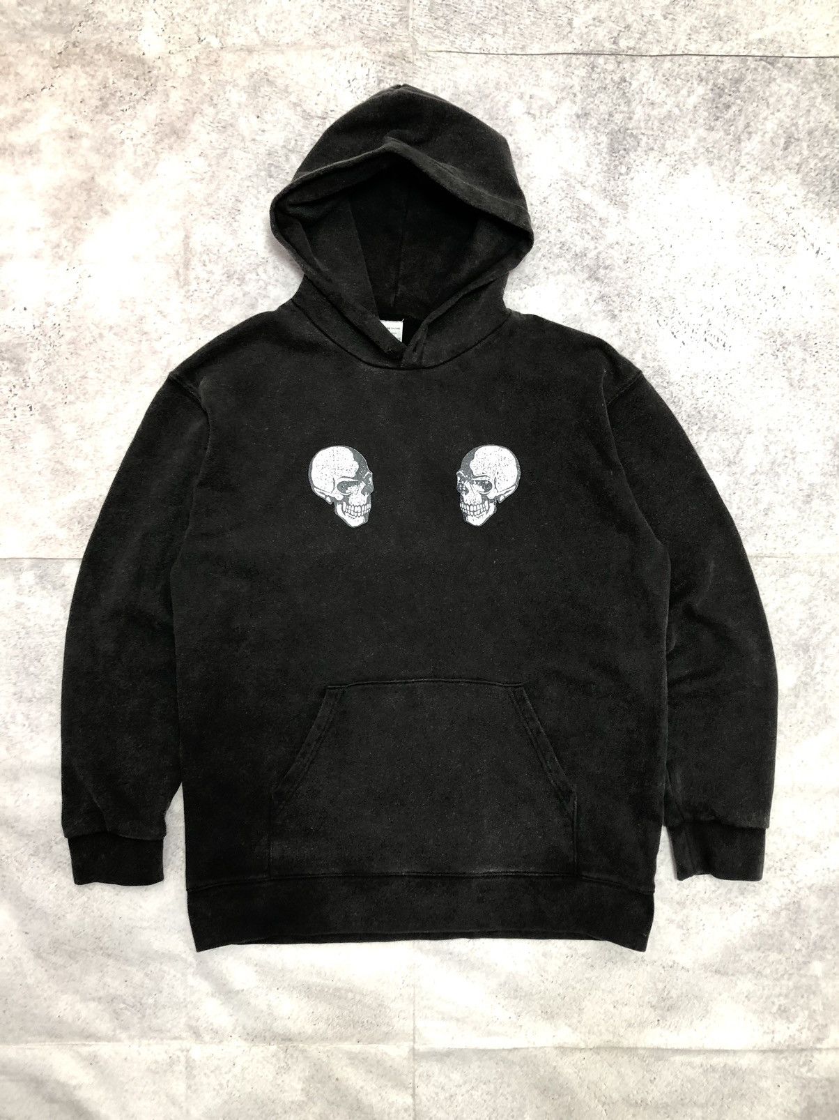image of If Six Was Nine x Number N Ine Number (N)Ine Washed Black Brushed Double Skull Hoodie (Size Large)