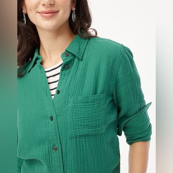 J.Crew J. Crew Gauze Button Down Long Sleeve Shirt Green(Trellis Vi Size S / US 4 / IT 40 - 2 Thumbnail