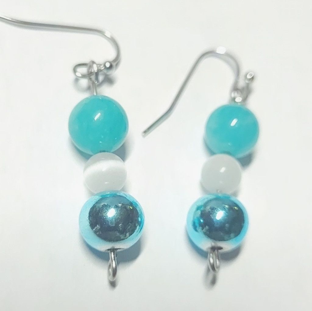 Handmade Natural Crystal Amazonite Hematite Selenite Dangle Earrings Size ONE SIZE - 3 Thumbnail