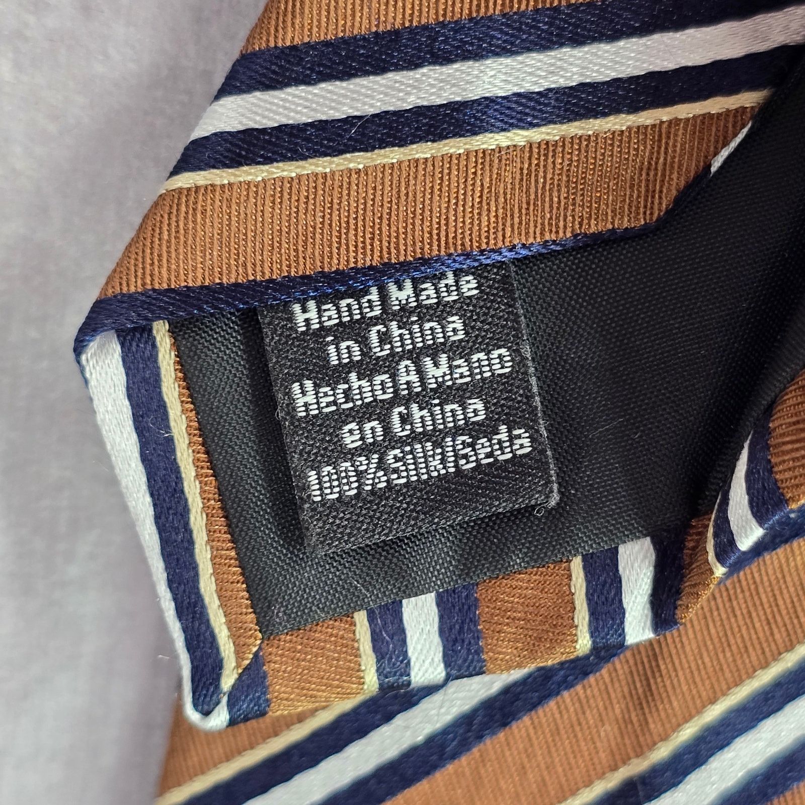 Stafford Stafford Performance Brown White Stripe 100% Silk Neck Tie Size 30 - 4 Thumbnail