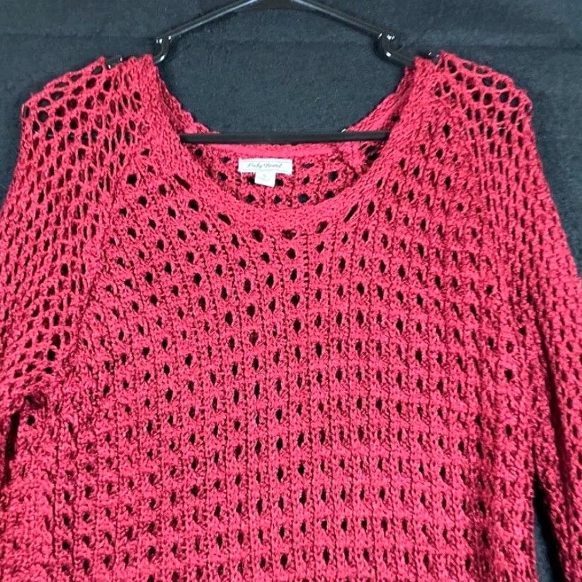 Lucky Brand Lucky Brand Womens Sweater Metallic Red Open-Knit Pullover S Short Sleeve Casual Workwear Party/Cocktail Knit Slim Relaxed Mens? Size S / US 4 / IT 40 - 2 Thumbnail
