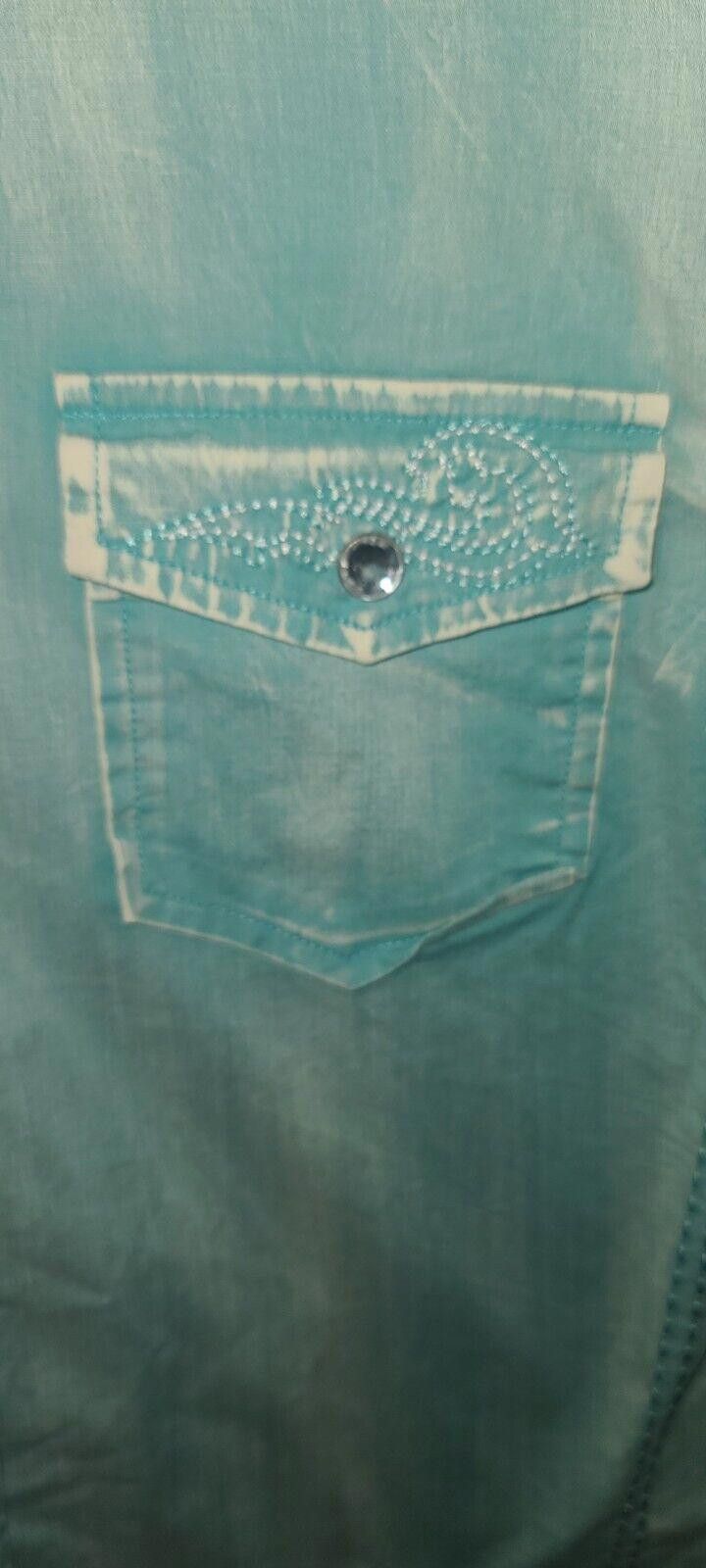 Designer Cowgirl Legend Vtg Western Rhinestone Teal Fade Large Size L / US 10 / IT 46 - 2 Thumbnail