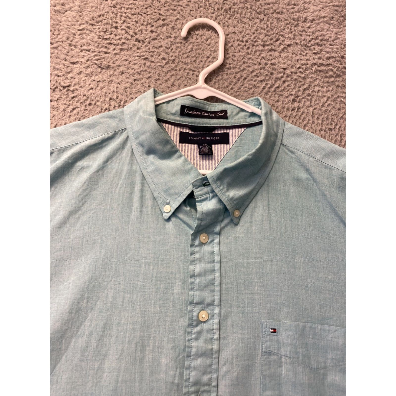 Tommy Hilfiger TOMMY HILFIGER Shirt Mens Button-Down XXL Teal Green Long Sleeve Slim Fit/Logo All Seasons 2XL Men Size US XXL / EU 58 / 5 - 2 Thumbnail