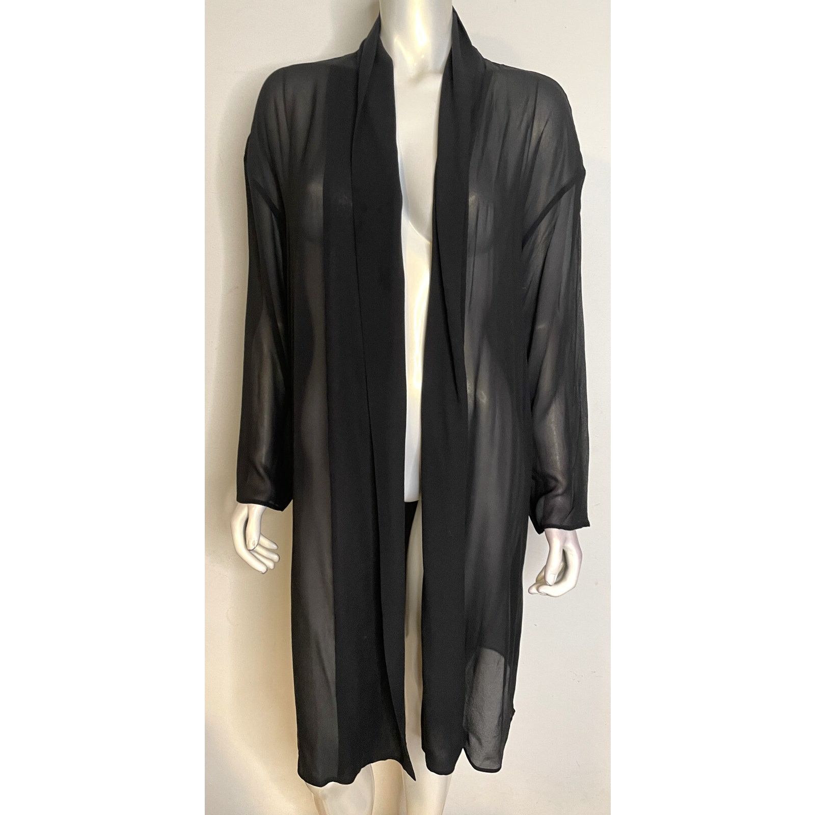 Eileen Fisher Eileen Fisher Black Silk Georgette Long Kimono Jacket L Size L / US 10 / IT 46 - 1 Thumbnail