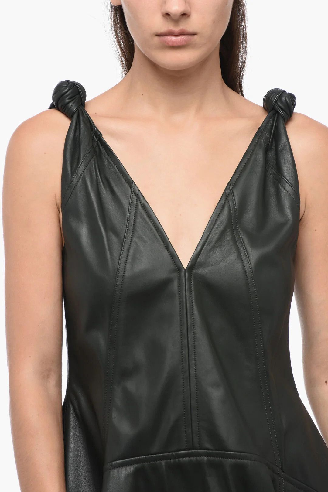 Bottega Veneta og1mm0426 Leather Dress in Green Size XS / US 0-2 / IT 36-38 - 3 Thumbnail