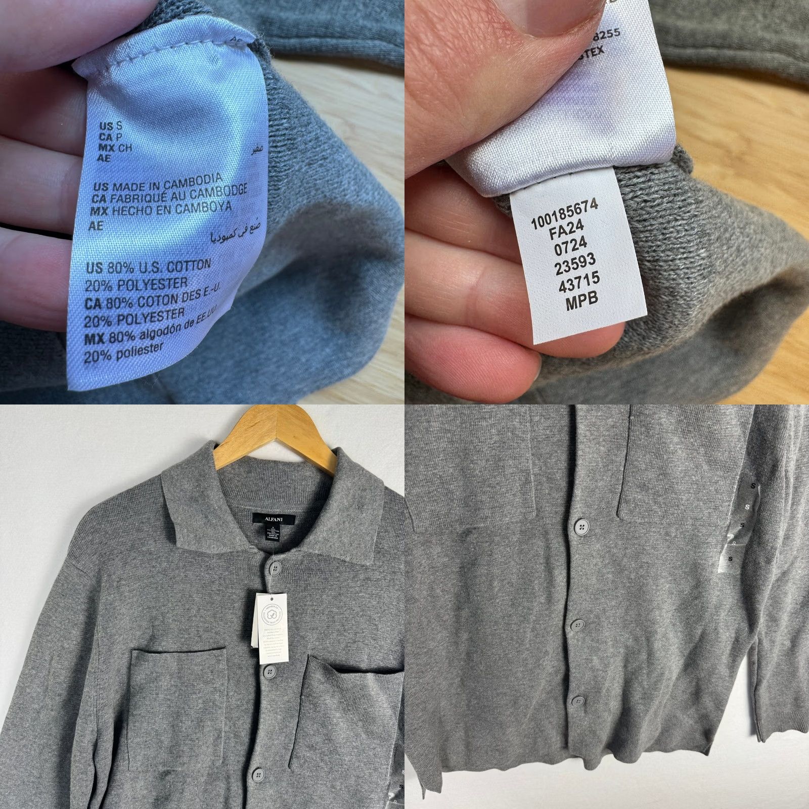 Alfani Alfani Mens Cement Grey Heather Cotton Blend Button Front Sweater Jacket Small Size US S / EU 44-46 / 1 - 8 Thumbnail