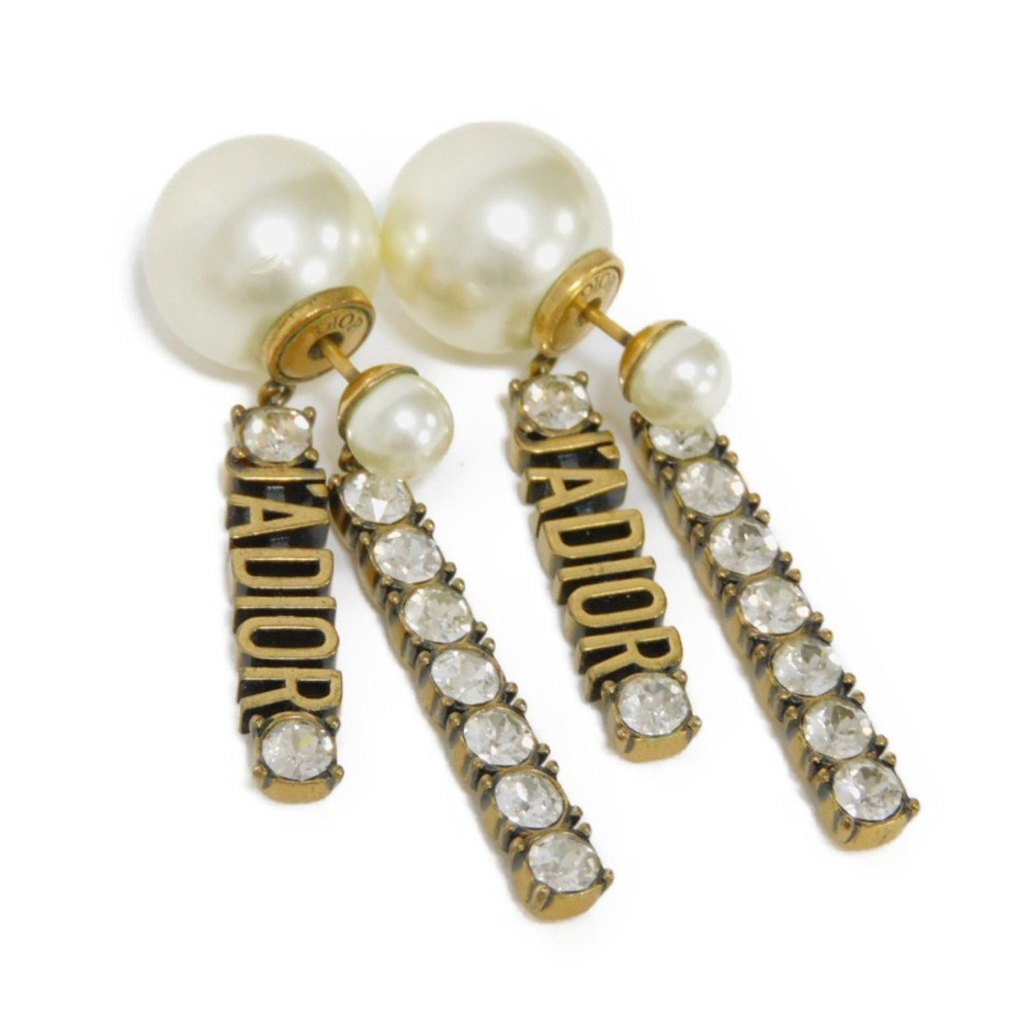 image of Christian Dior Dior Earrings Tribal J'adore Crystal Resin Pearl Stud Swing Ivory E1144Tricy_D908 Wo