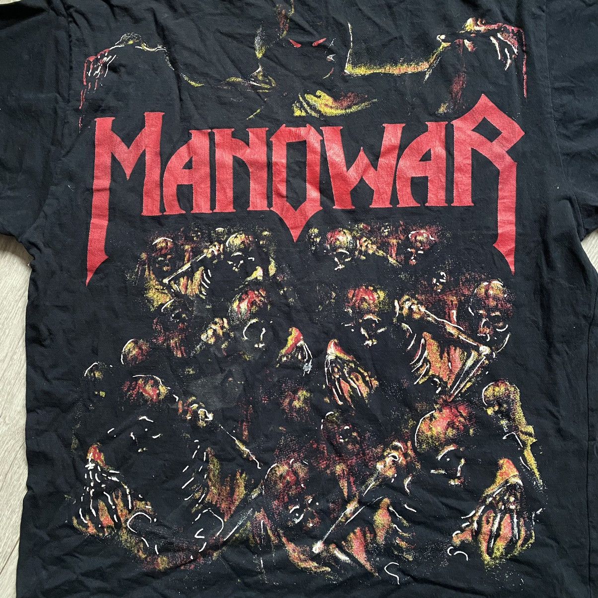 Band Tees VINTAGE MANOWAR ROCK BAND SKULL CRAZY PRINT T SHIRT Size US XL / EU 56 / 4 - 4 Thumbnail