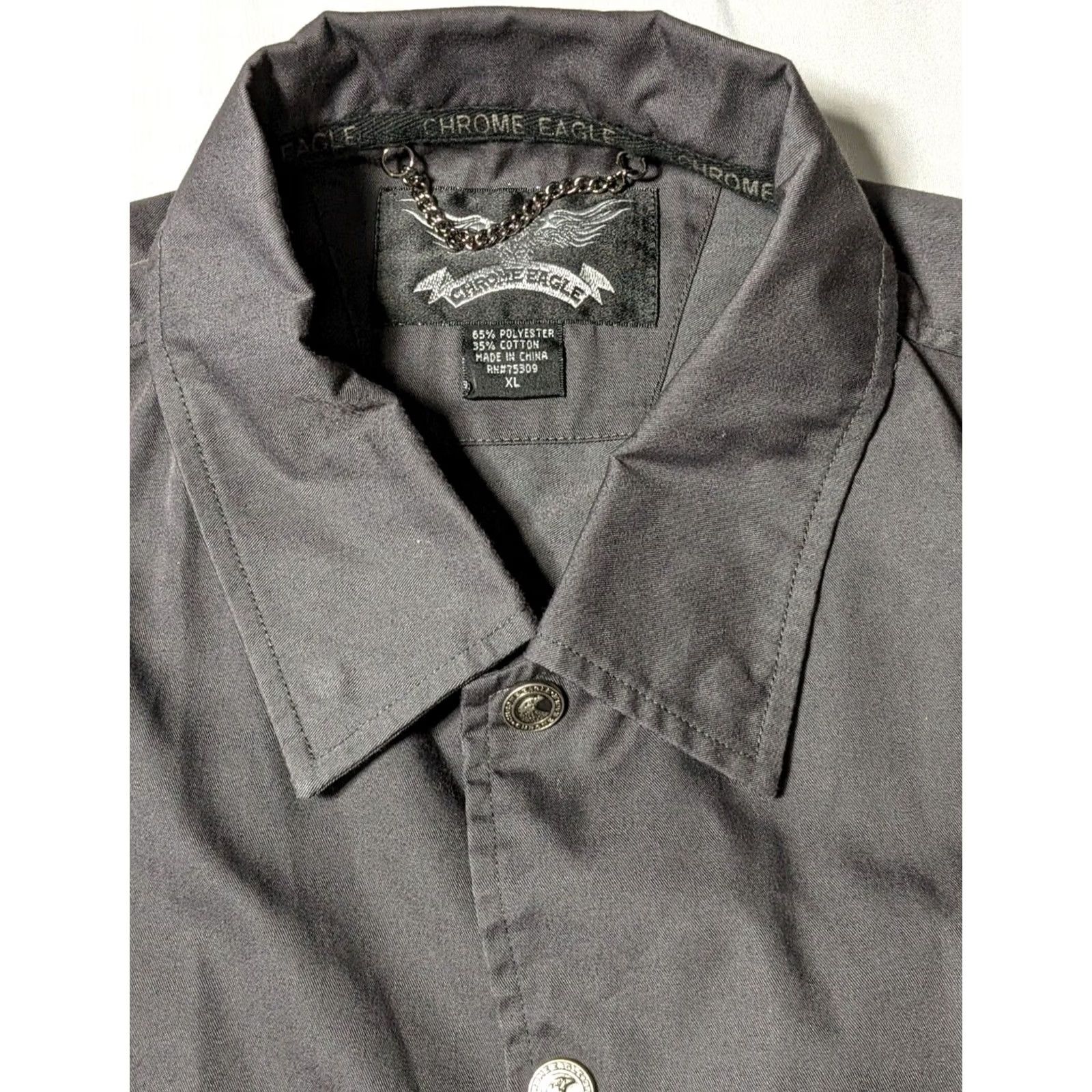 Vintage CHROME EAGLE Shirt Men XL Gray Snap Button Embroidered Moto Mechanics Short Sleeve Cotton Blend Size US XL / EU 56 / 4 - 4 Thumbnail