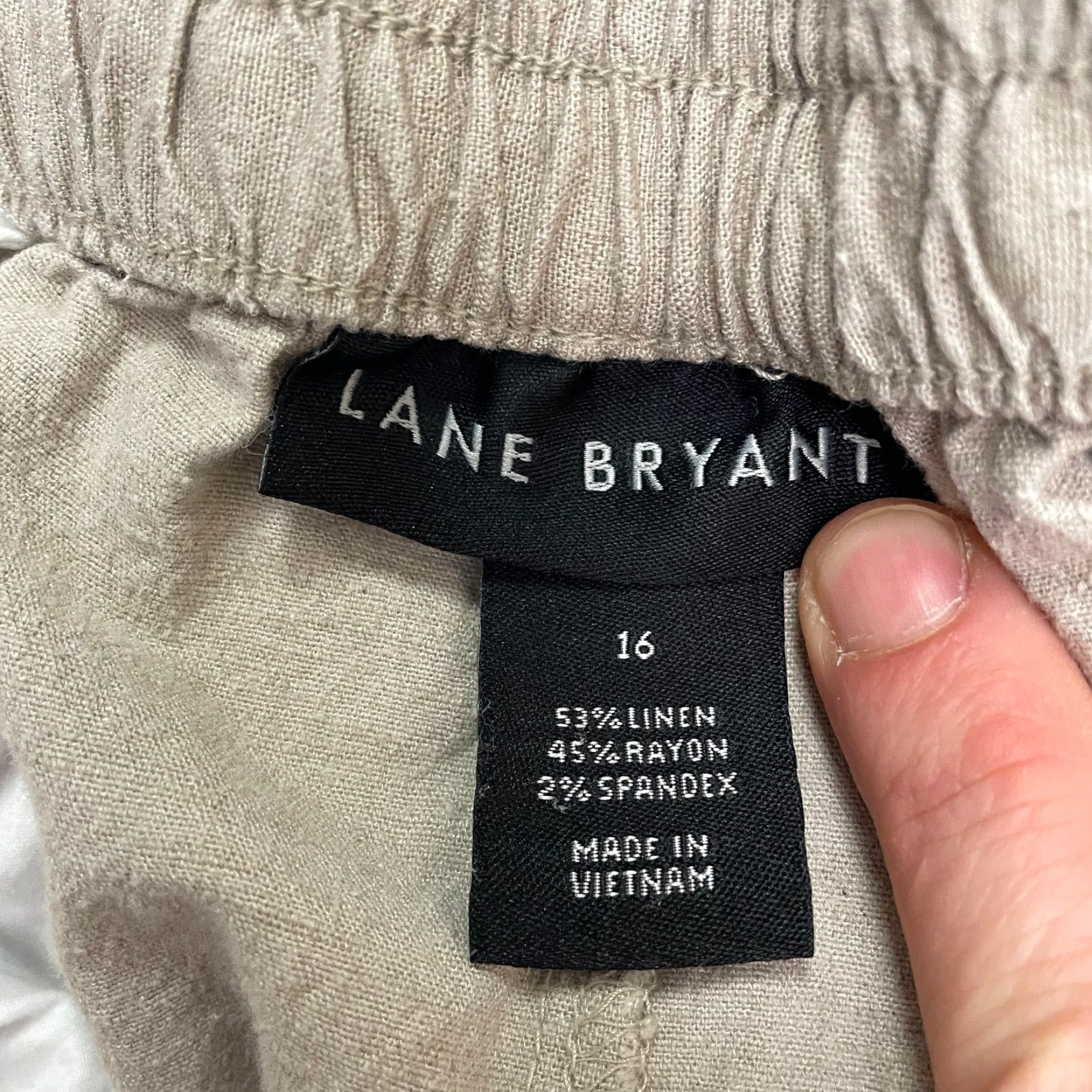 Vintage Lane Bryant Pants Womens 16 Beige Linen Blend Pull On Elastic Straight 37x26.5 Size 38" / US 16 / IT 52 - 7 Thumbnail