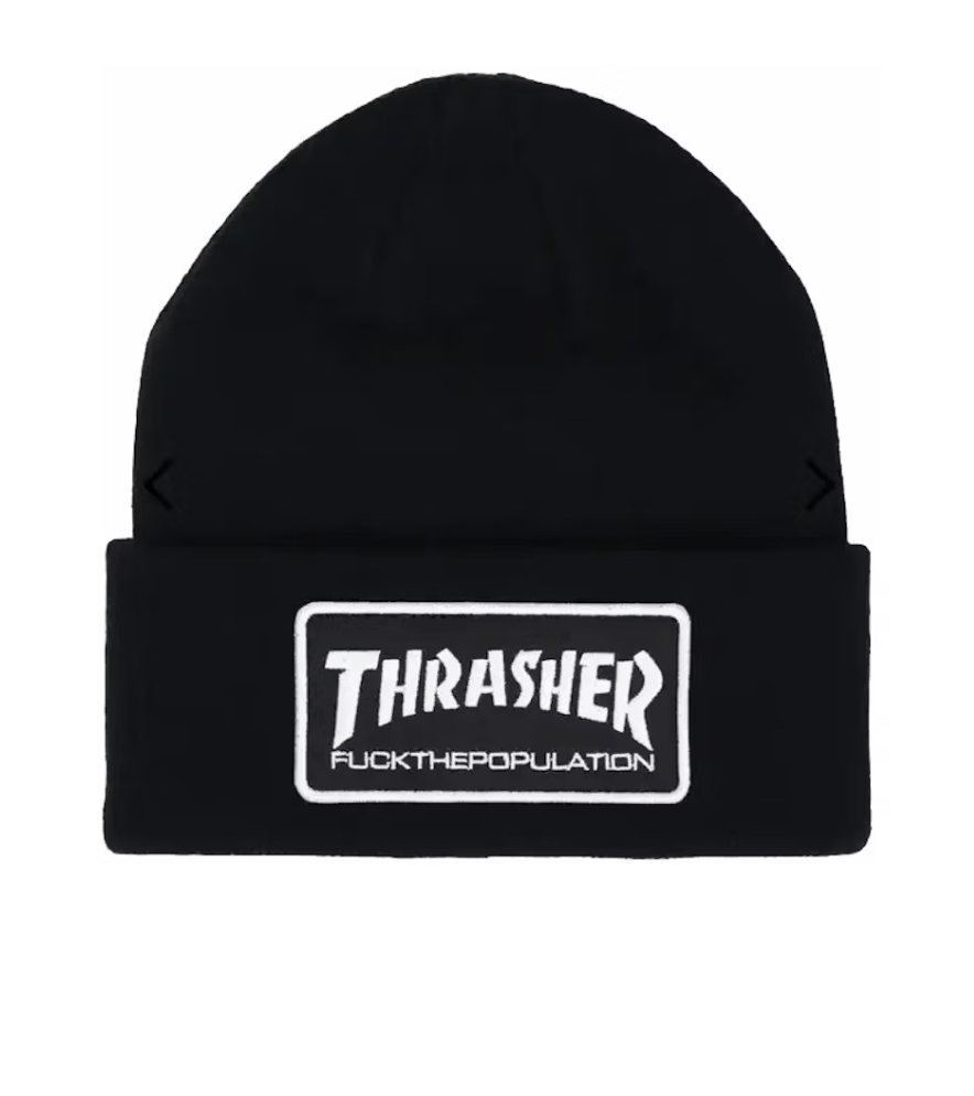 Fuck The Population × Thrasher NEW FTP x Thrasher Logo Beanie - Black Size ONE SIZE - 1 Thumbnail