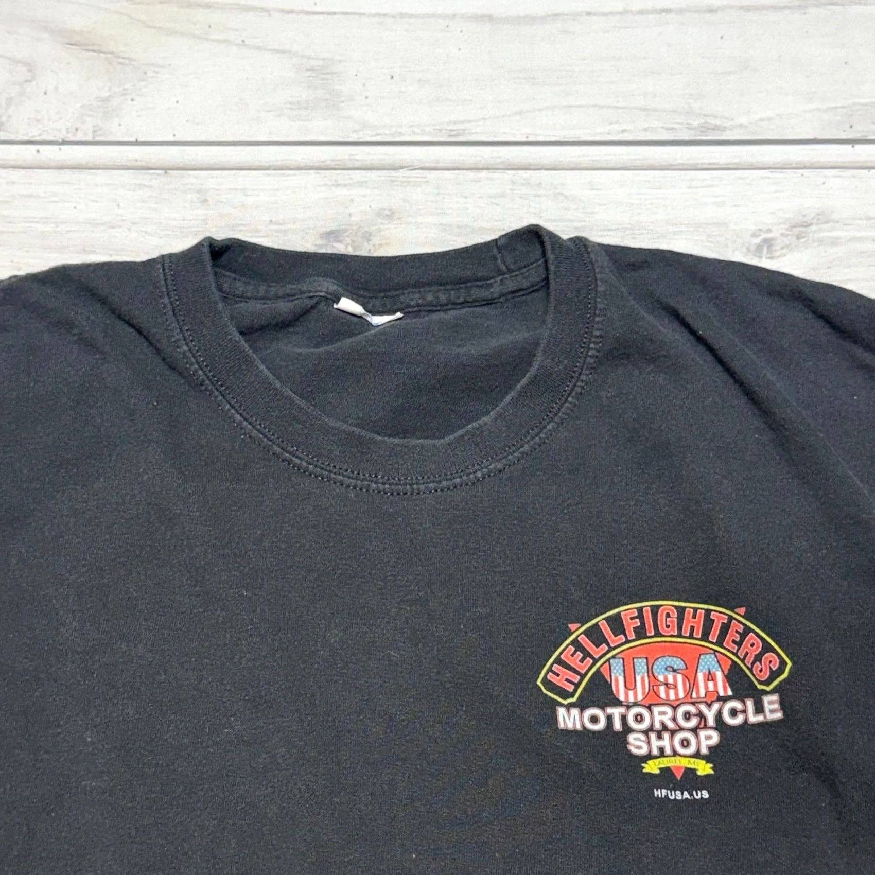 Vintage Hellfighters Shirt Long Sleeve Mens XL Black Graphic Print Biker USA Double-Sided Crew Neck Shirt Size US XL / EU 56 / 4 - 3 Thumbnail