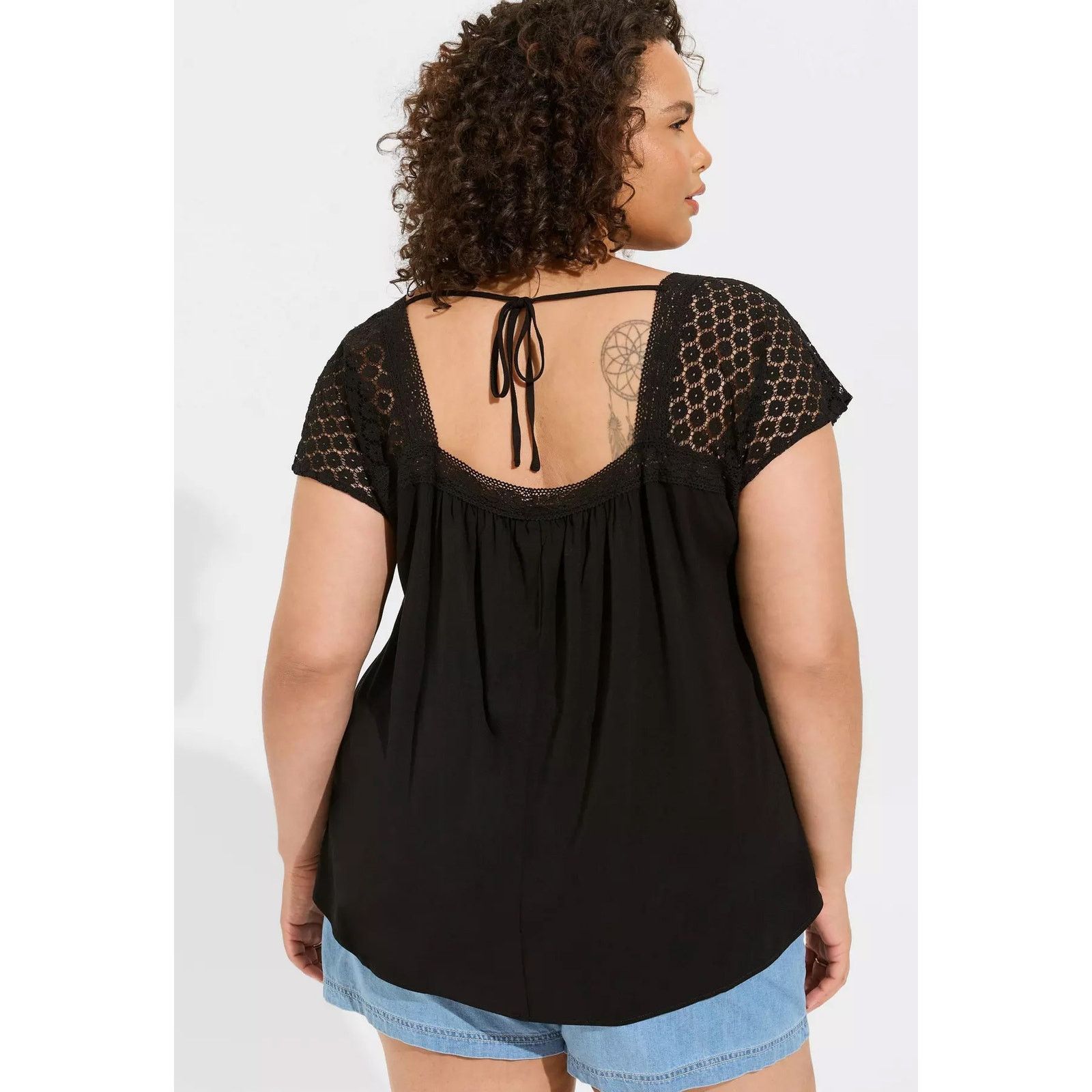 Corridor Torrid Womens Blouse Black Lace Slub Pullover 6X Stretch Size 4XL / US 24-26 - 3 Thumbnail