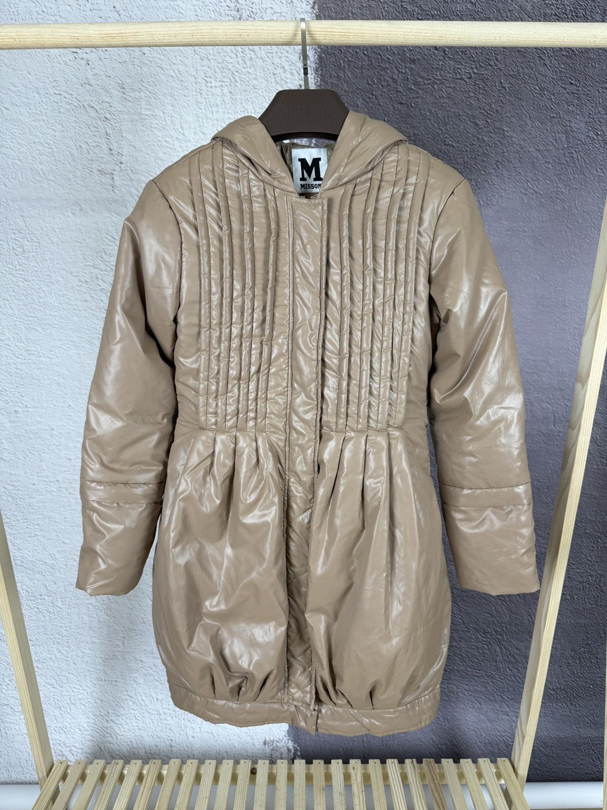 image of Missoni Beige Quilted Down Long Jacket, Women's (Size Medium)