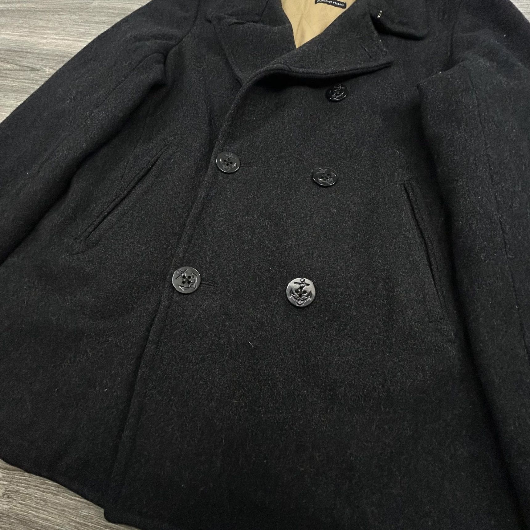 J.Crew VINTAGE J.CREW Bayswater Peacoat Coat Mens LT Black Wool Double Breasted Button Pockets Insulated Lined Navy Nautical 90s Size US L / EU 52-54 / 3 - 3 Thumbnail