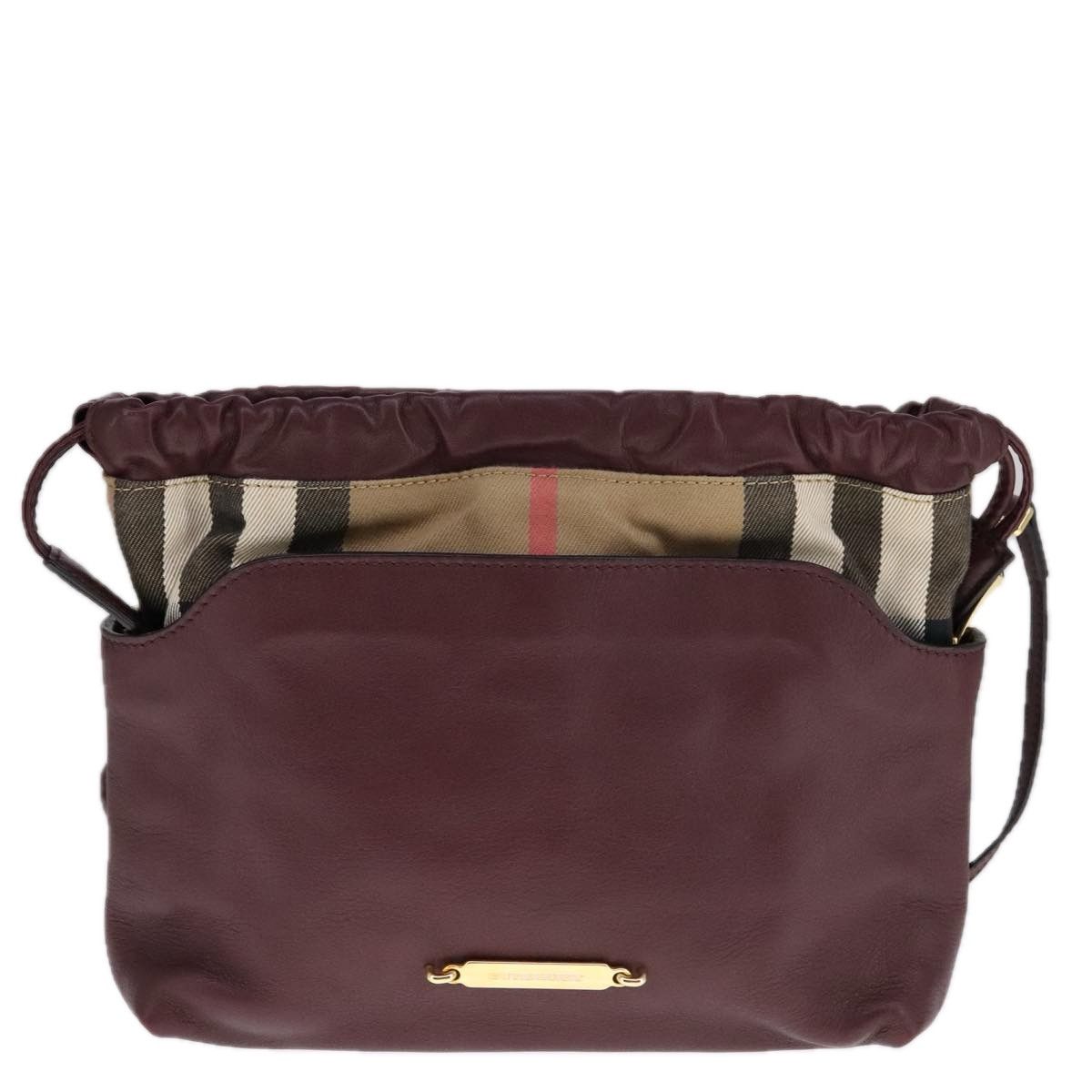 Burberry House Check Burgundy Leather Shoulder Bag (Pre-Owned) Size ONE SIZE - 1 Thumbnail