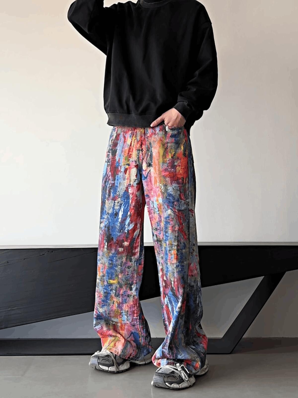 Jean Unique Colorful Funky Baggy Painted Wide Leg Jeans Size US 30 / EU 46 - 2 Thumbnail