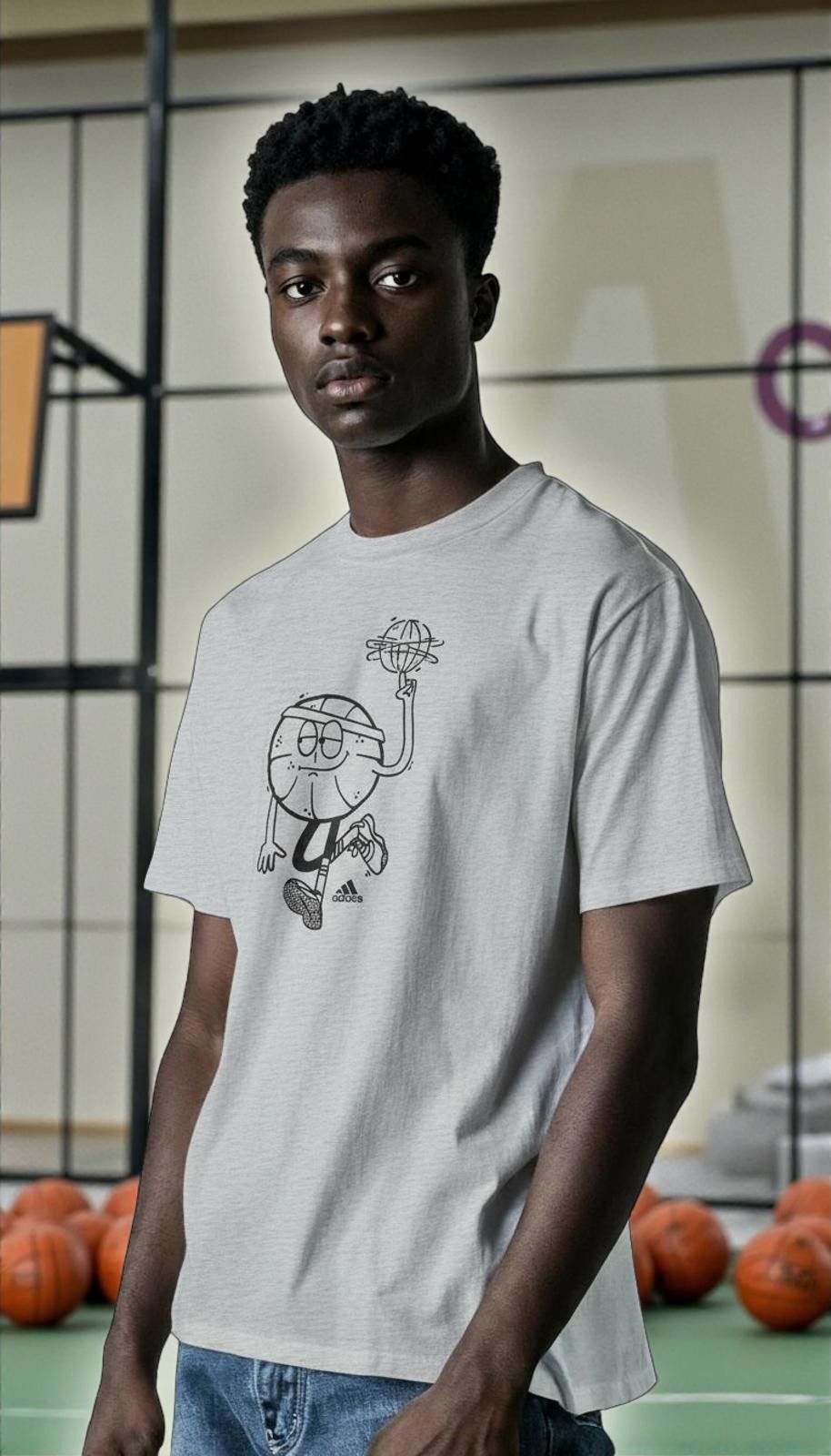 Adidas Adidas Men's Graphic Basketball T-Shirt, Light Gray Size US L / EU 52-54 / 3 - 1 Thumbnail