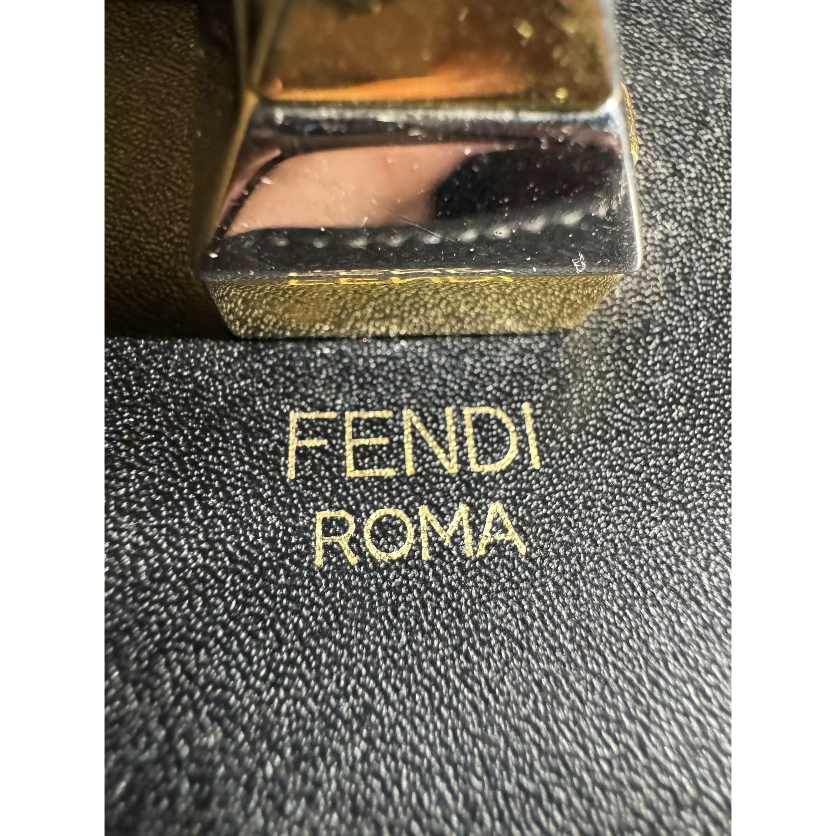 Fendi Fendi Roma Black & Gold Leather Shoulder Bag With Logo Strap Size ONE SIZE - 5 Thumbnail
