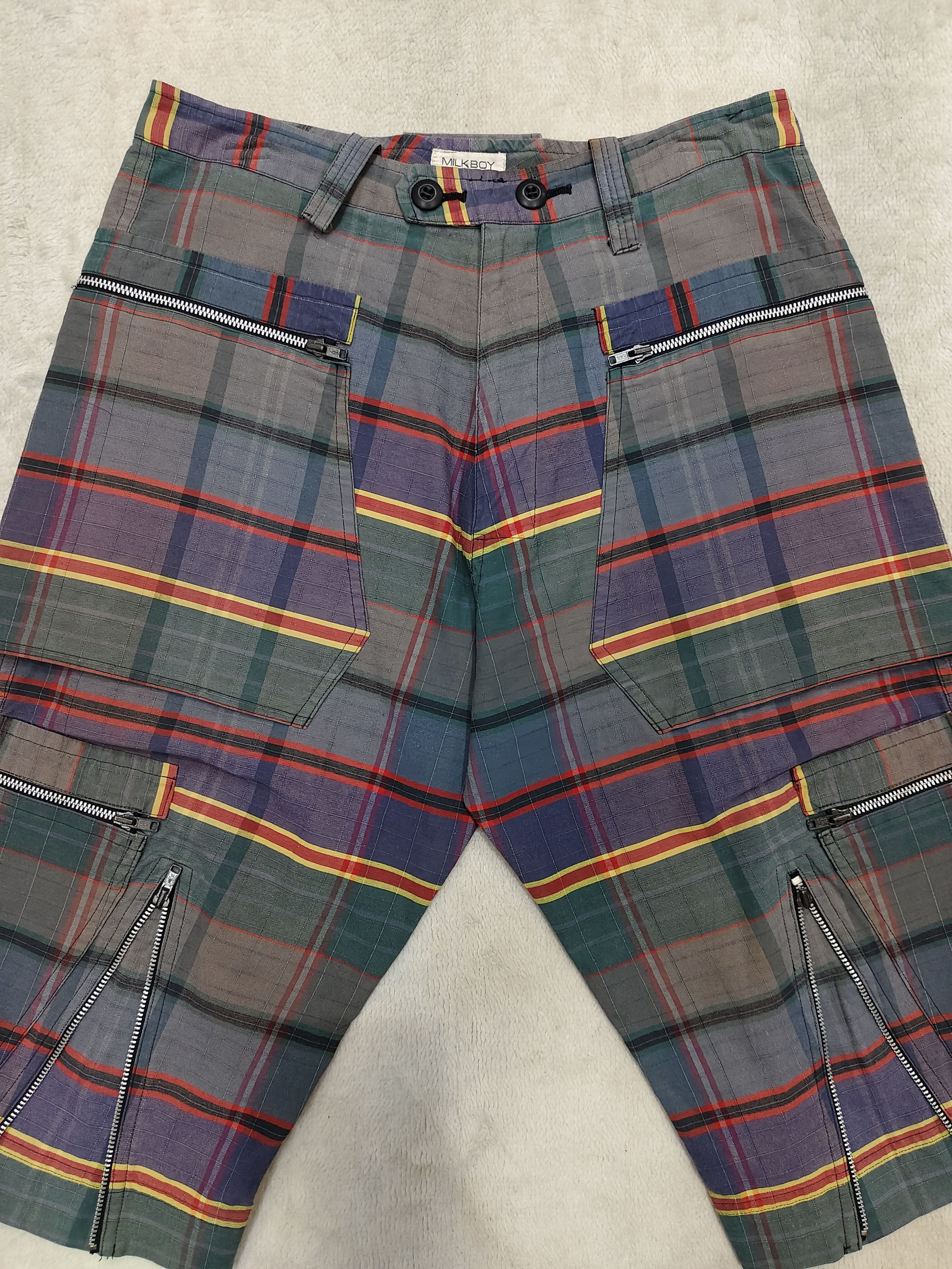 Japanese Brand 🇯🇵 Vtg Milkboy 🇯🇵 Zipper Pocket Boundage Tartan Short Size US 30 / EU 46 - 2 Thumbnail