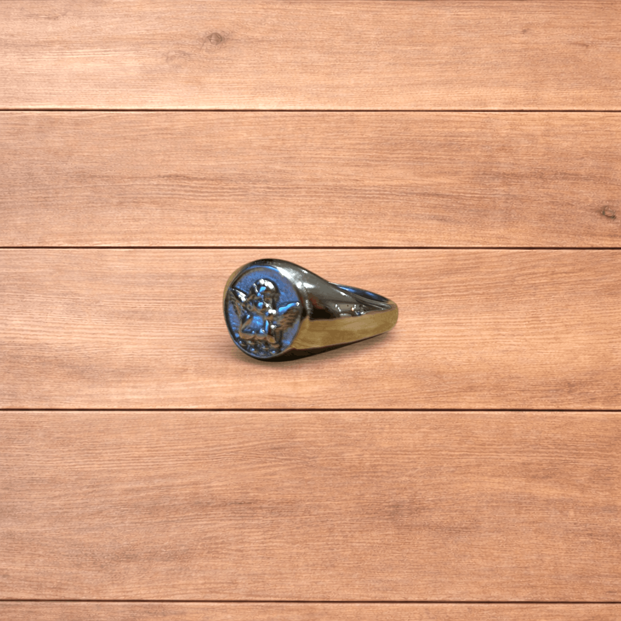 Japanese Brand Vntage style stainless steel angel signet ring in silver. Size ONE SIZE - 2 Thumbnail