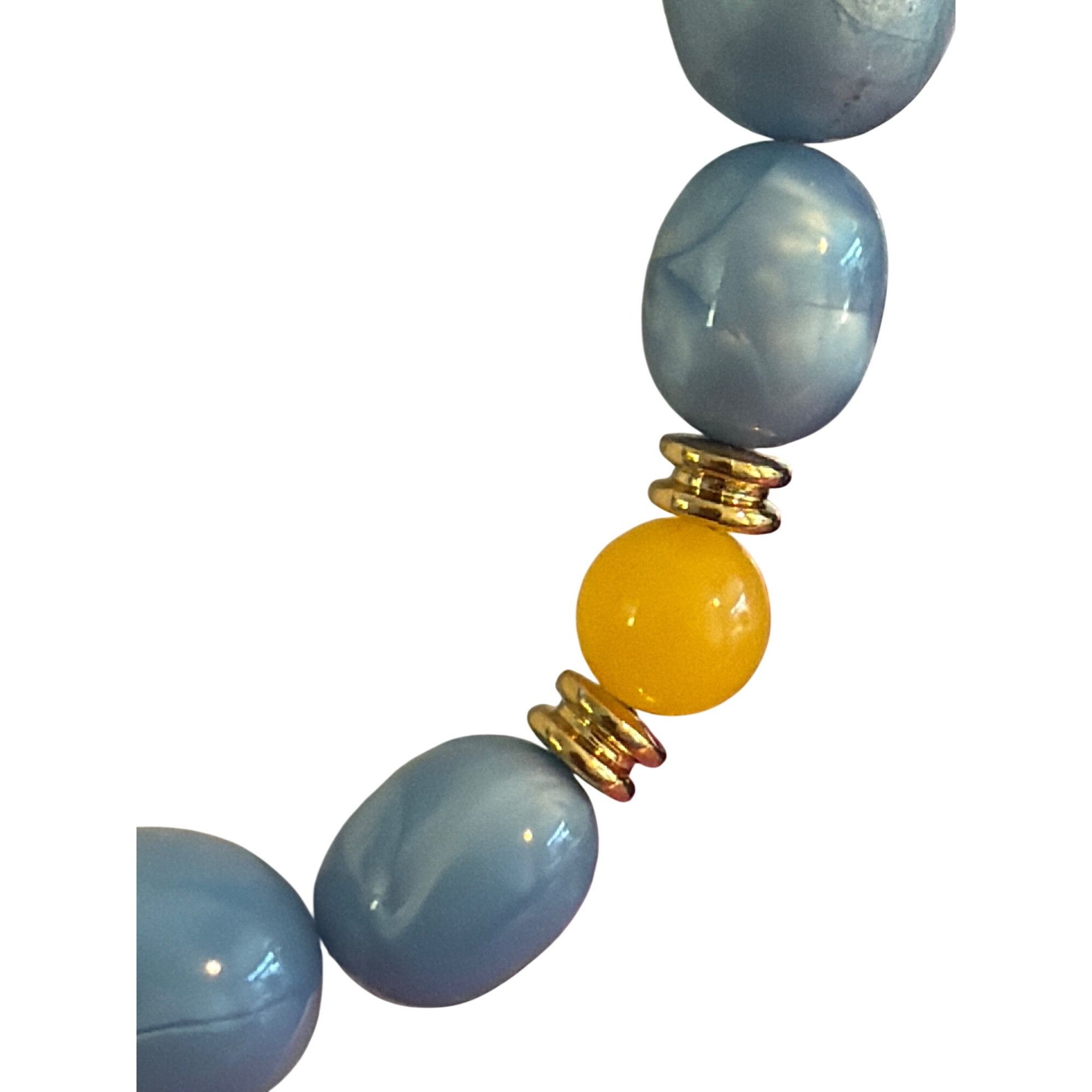 Other Vintage Blue Yellow Marbled Beaded Necklace Gold Tone Acryli Size ONE SIZE - 2 Thumbnail