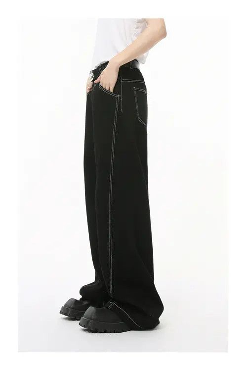 Japanese Brand VIBE Black trendy stitching casual straight jeans y2k Size US 32 / EU 48 - 5 Thumbnail