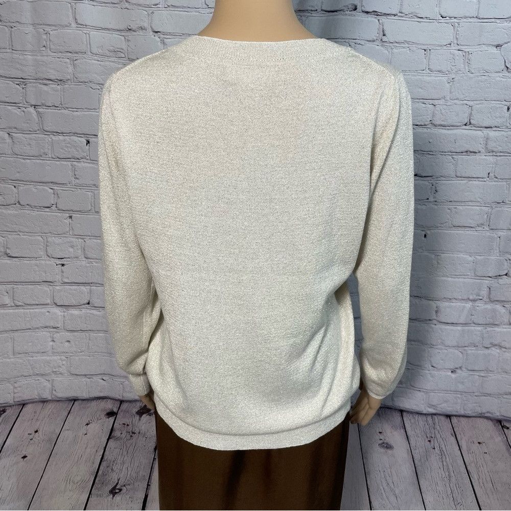 Banana Republic Banana Republic V-Neck Silk Blend Light Grey Sparkle Sweate Size L / US 10 / IT 46 - 3 Thumbnail