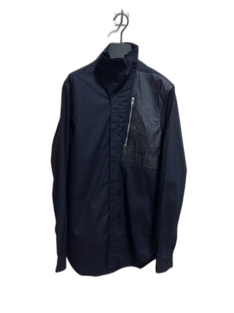 rick owens high collar shirt with leather detail