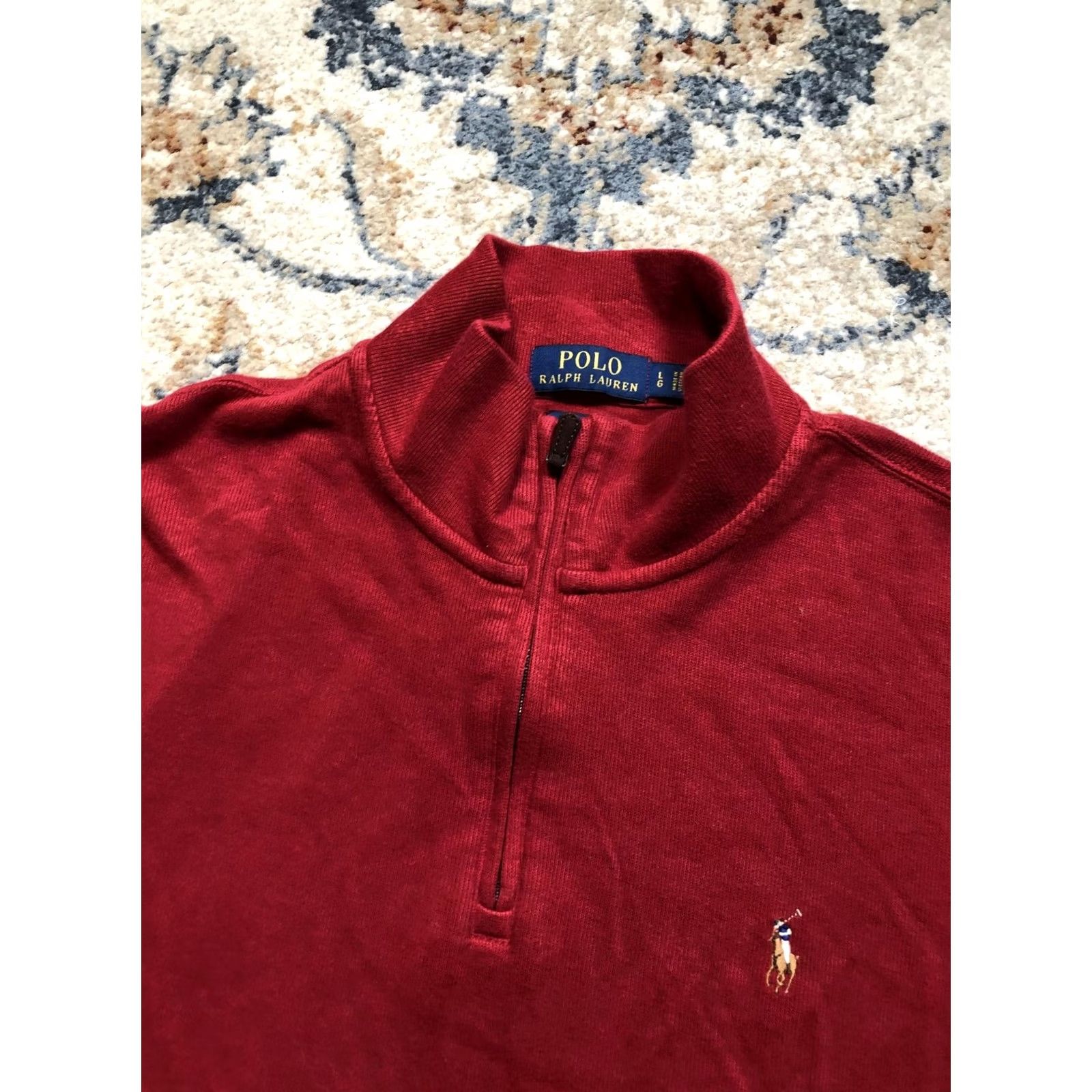 Polo Ralph Lauren Polo Ralph Lauren Sweater Mens Large Red Estate Rib Quarter Zip Knit Pullover Size US L / EU 52-54 / 3 - 6 Thumbnail