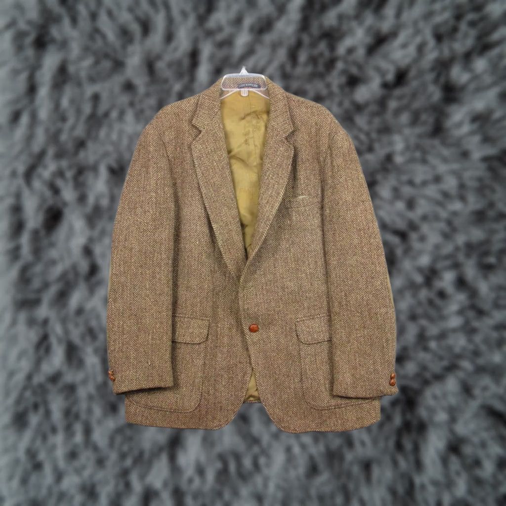 Orvis VINTAGE Orvis Harris Tweed Brown Sport Coat Elbow Patches England Made Large Wool/ Suede Notch Lapel Single-Breasted 2 Button Mens Casual Business Size US L / EU 52-54 / 3 - 1 Thumbnail