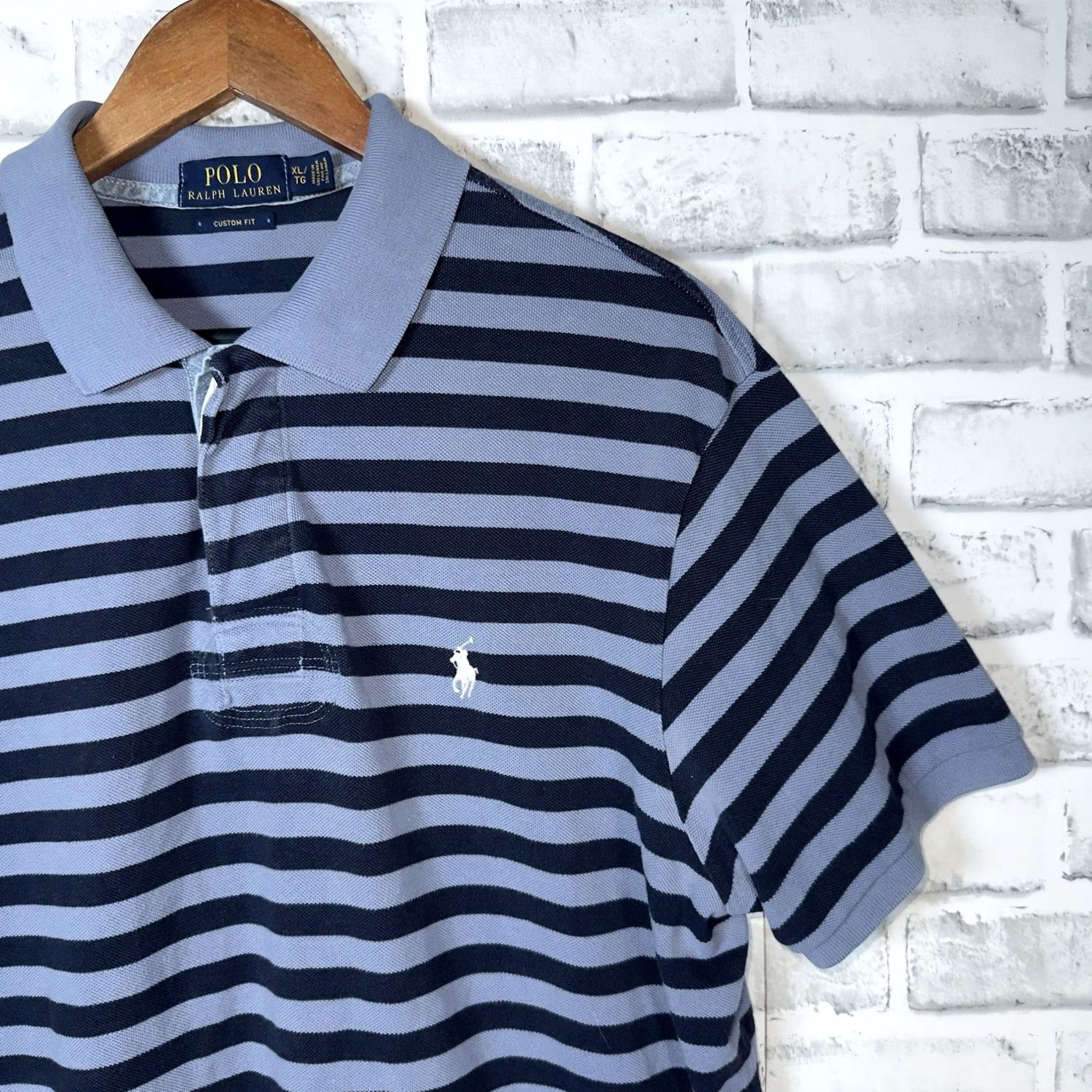 Polo Ralph Lauren Polo Ralph Lauren Polo Shirt Striped Blue XL Mens Custom Fit Shirt Size US XL / EU 56 / 4 - 2 Thumbnail
