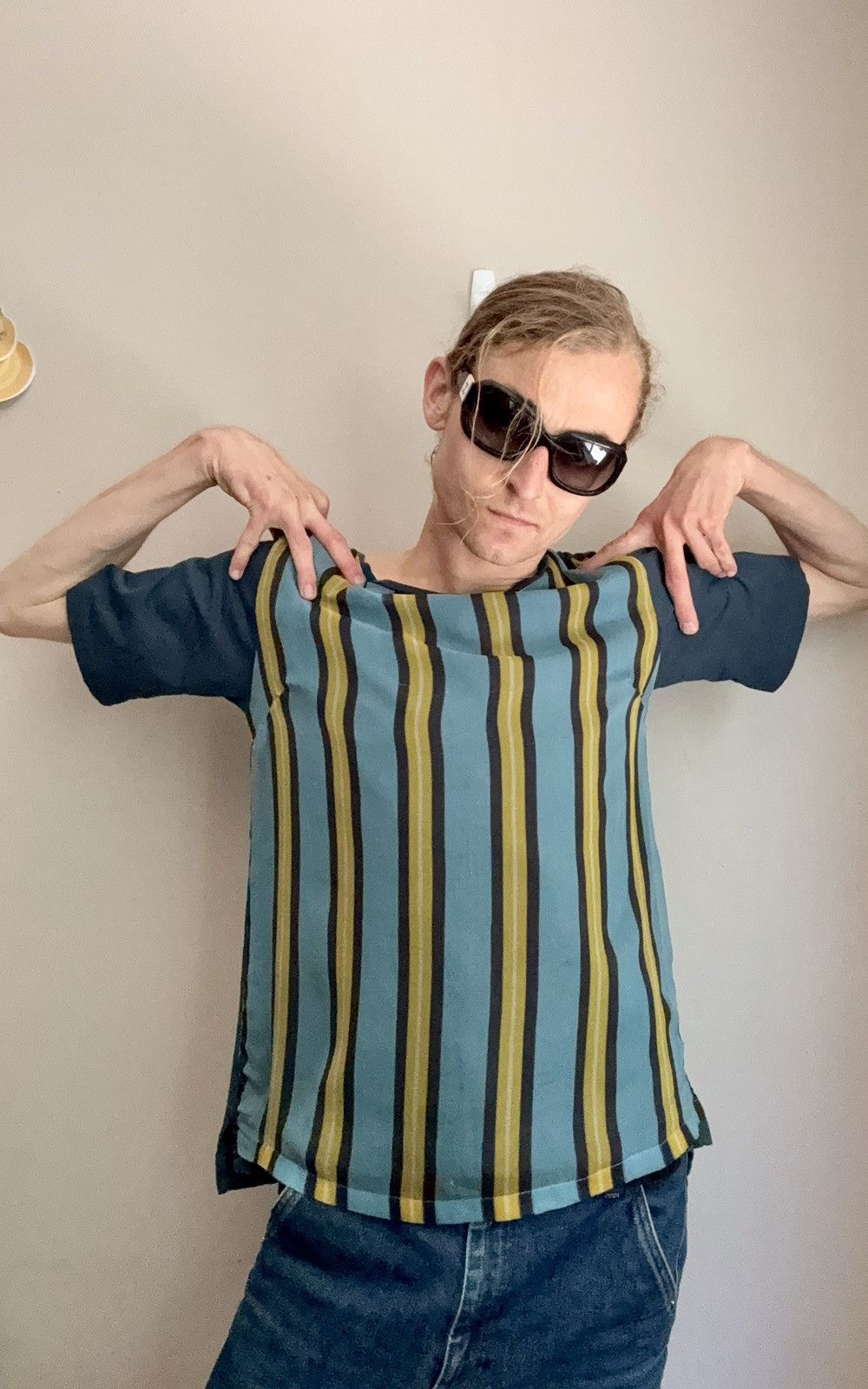 Dries Van Noten Dries Van Noten Vintage Silk Overlay Striped Tee Size US S / EU 44-46 / 1 - 5 Thumbnail