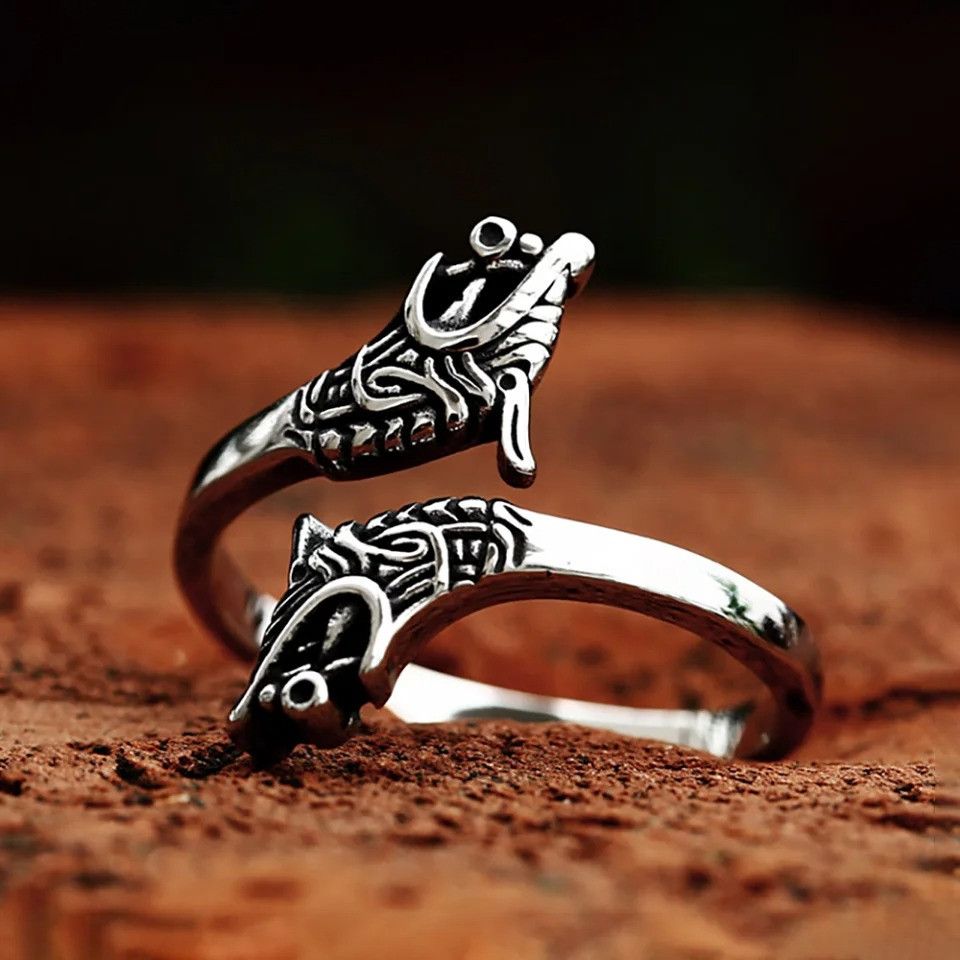 Jewelry Vintage Viking Dragon Head Ring Size ONE SIZE - 3 Thumbnail