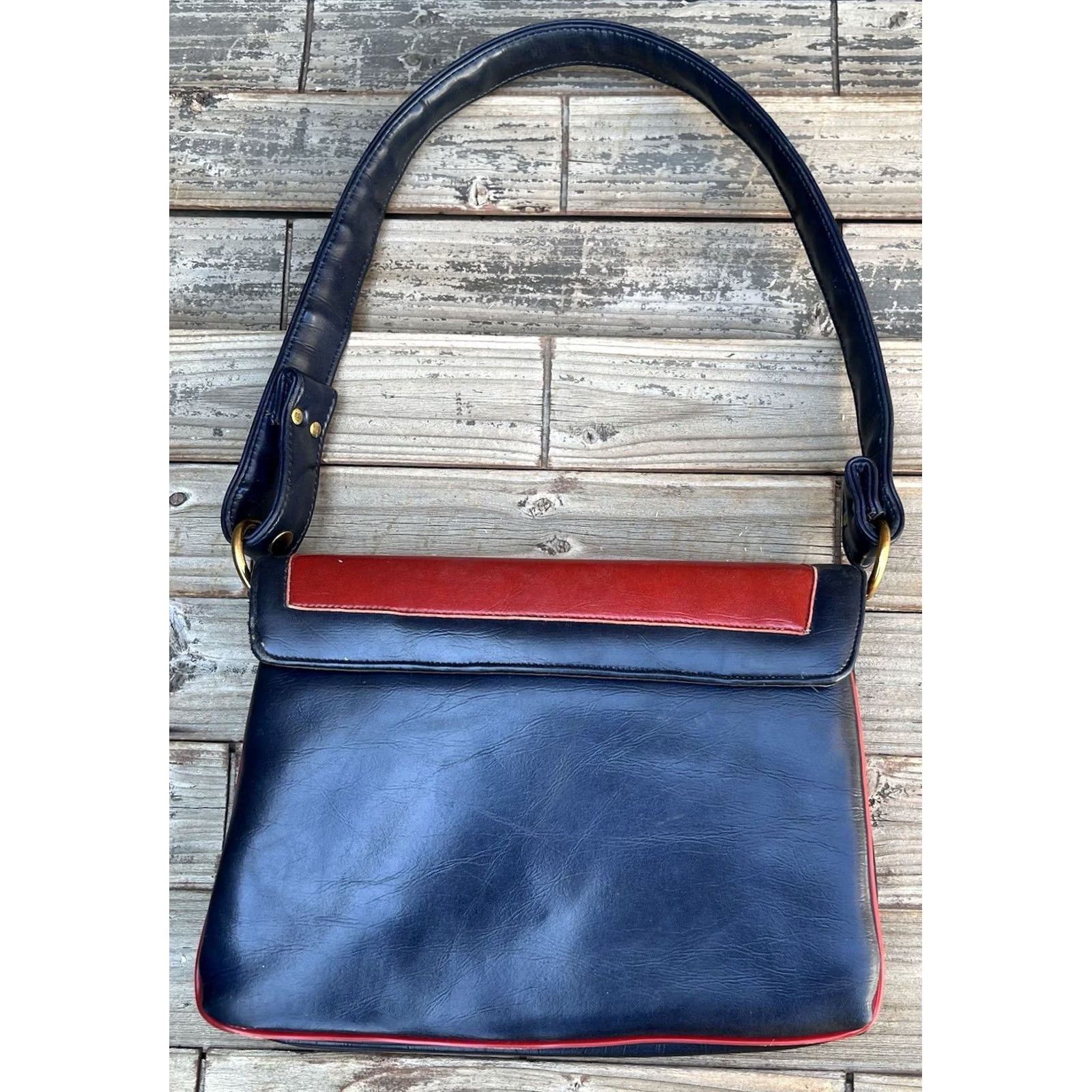 Vintage VINTAGE 60s 70s Mod Shoulder Bag Purse Red Blue Organizer Gold Tone Turn Lock Ila Of California Size ONE SIZE - 5 Thumbnail