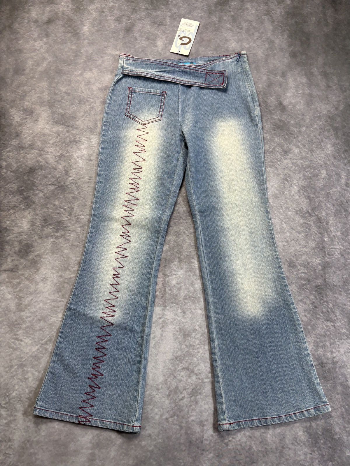 Jean × Other × Vintage NOS 2000s Jeans Belted Contrast Stitch France Y2K Low Waist Size 26" / US 2 / IT 38 - 1 Thumbnail
