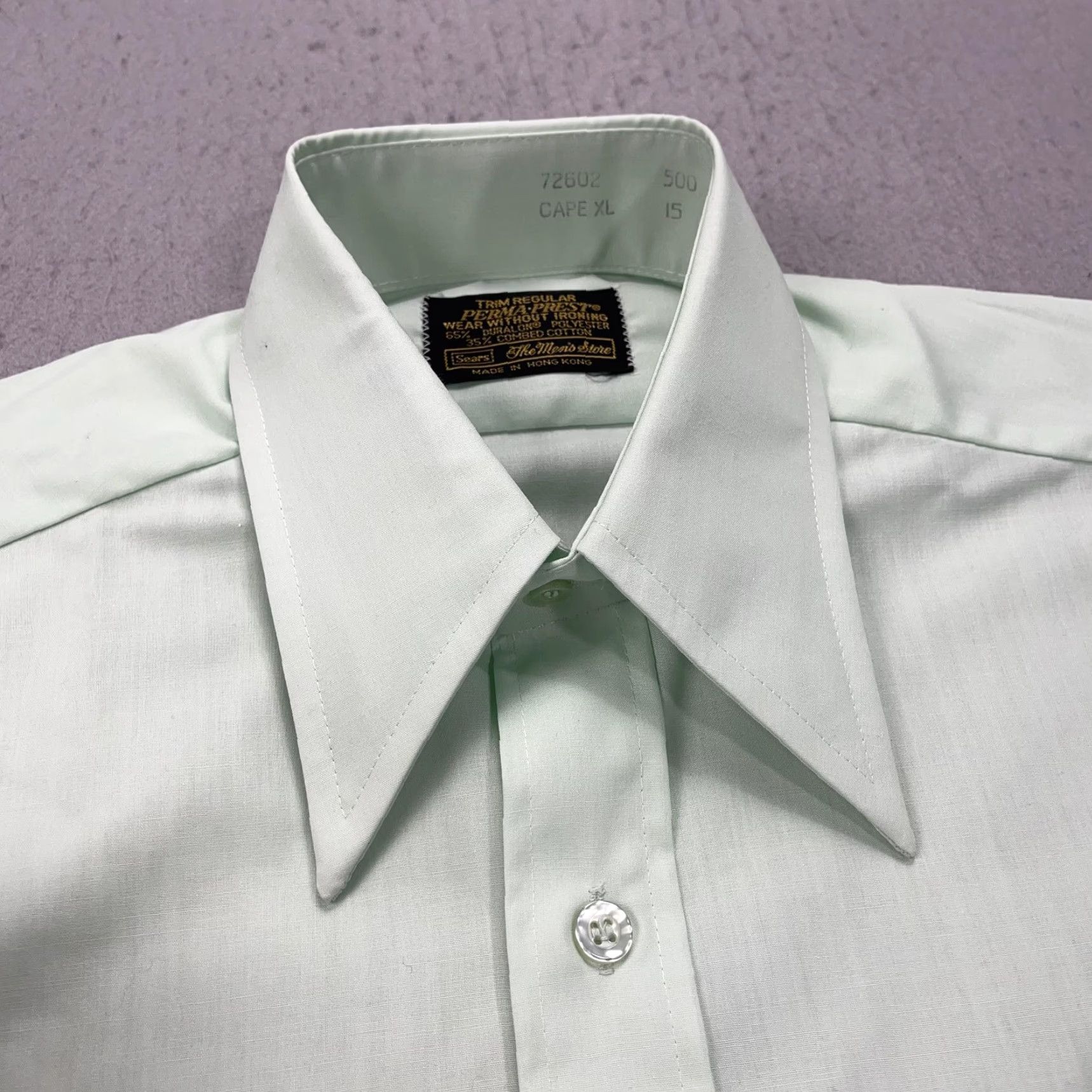 Sears VINTAGE Sears Shirt Mens 15 Green Perma Prest Short Sleeve Dress Hong Kong Size 40R - 5 Thumbnail