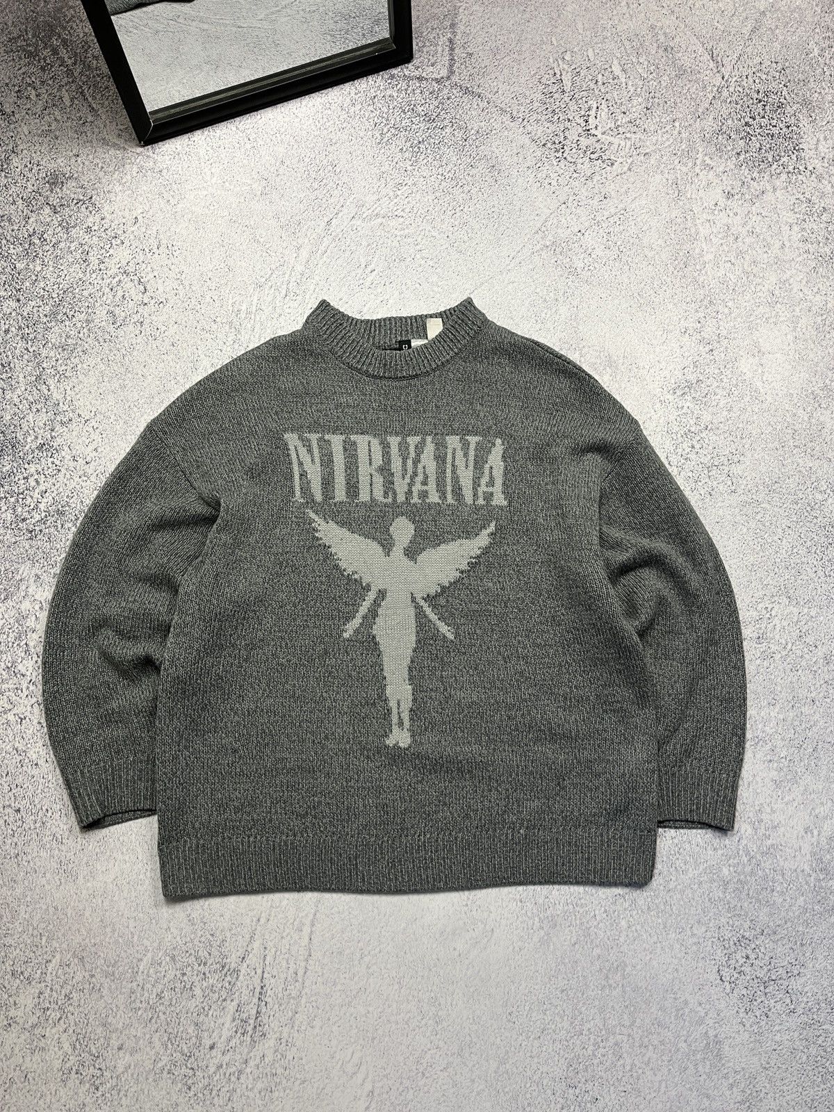 Other Vintage Y2k Nirvana Crazy Angel Big Logo Knit Sweater Boxy Size US M / EU 48-50 / 2 - 1 Thumbnail