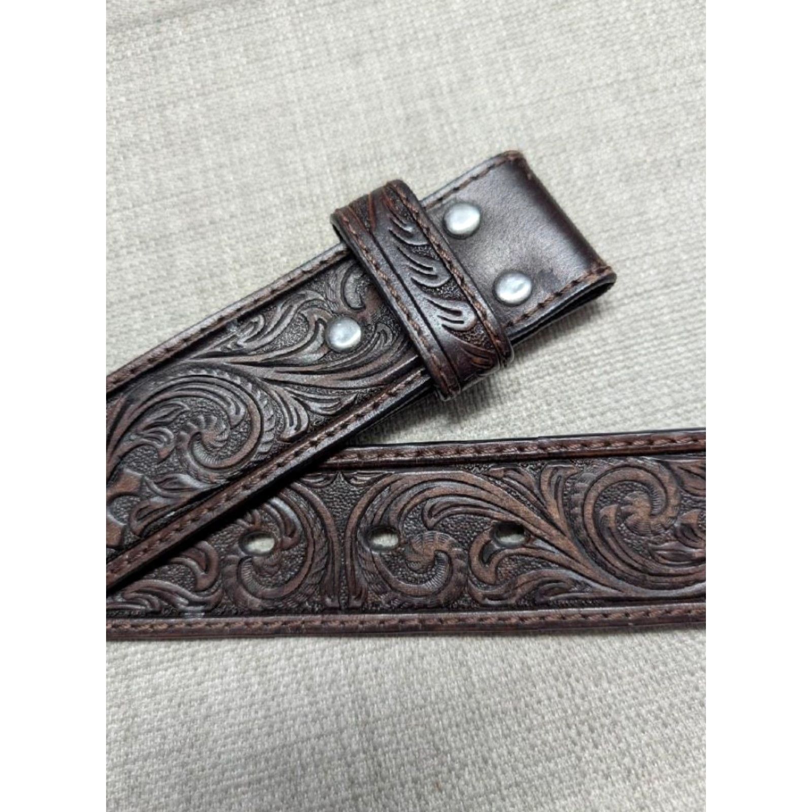 Vintage VINTAGE Nocona belt Tooled brown leather western belt 34 Men Adult Belt WestErn Mens Size 34 - 2 Thumbnail