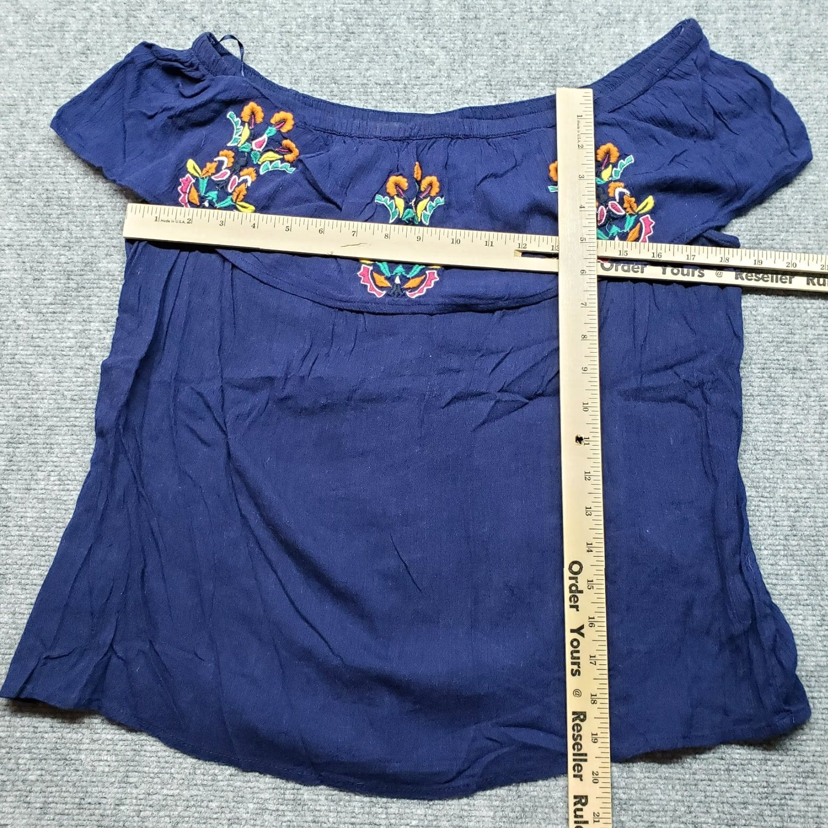 Vintage New Directions Blouse Womens M Blue Floral Embroidered Off the Shoulder Casual Size M / US 6-8 / IT 42-44 - 6 Thumbnail