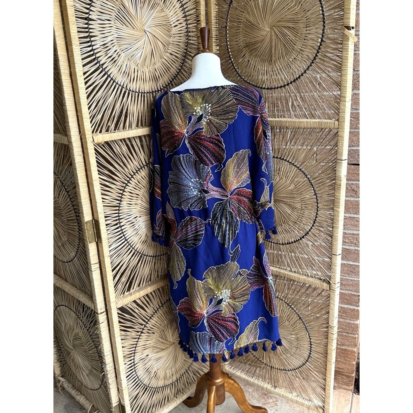 Trina Turk Trina Turk Women's Shift Dress Multicolor Floral Short Sleeve Lined Belted Knee Length 8 Dolman Fringe Tie Party Casual Wedding Holiday Size M / US 6-8 / IT 42-44 - 6 Thumbnail