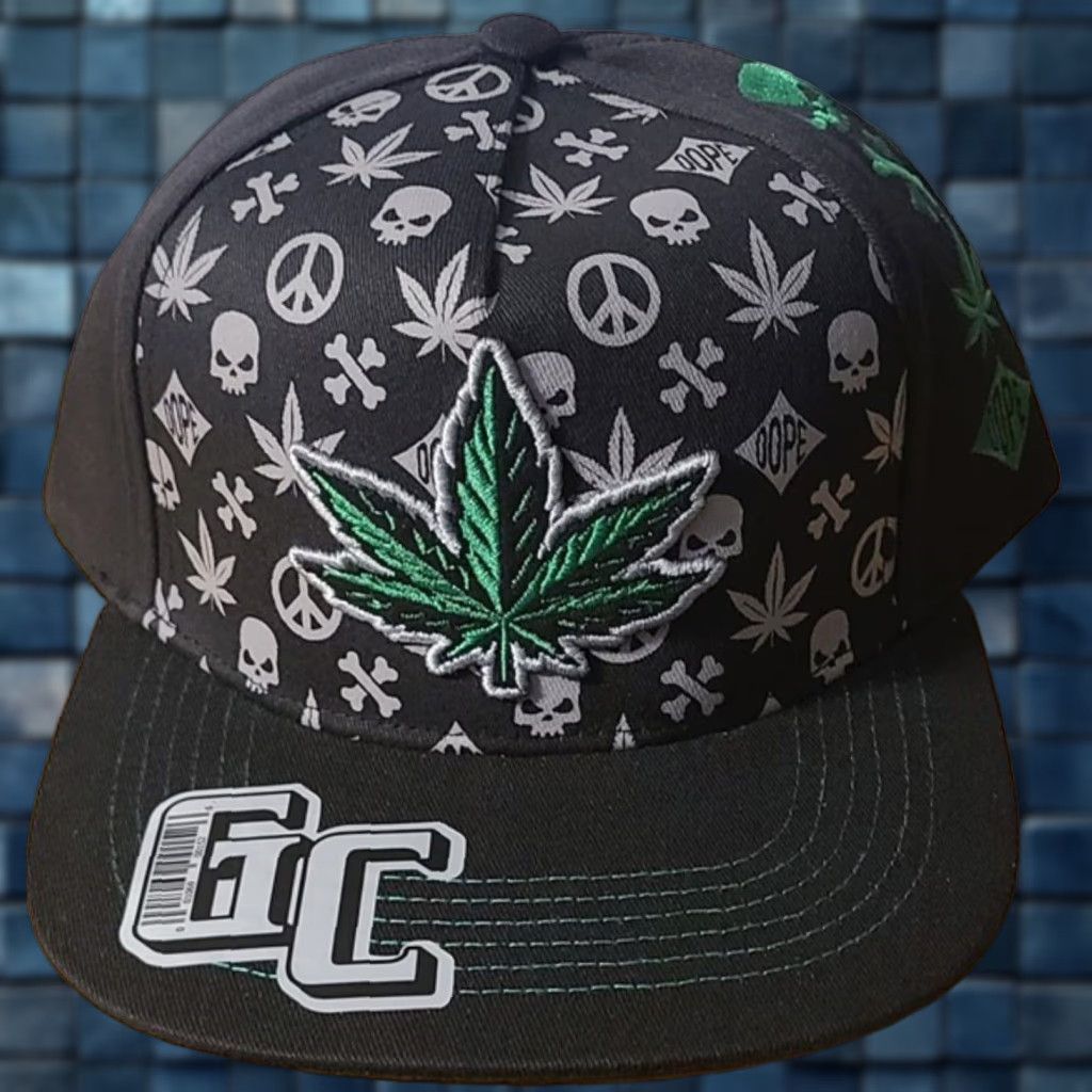 Vintage MARIJUANA SKULL PEACE SIGN SNAPBACK CAP | Adjustable Black Baseball Hat | Dope Weed Mens Size ONE SIZE - 1 Thumbnail