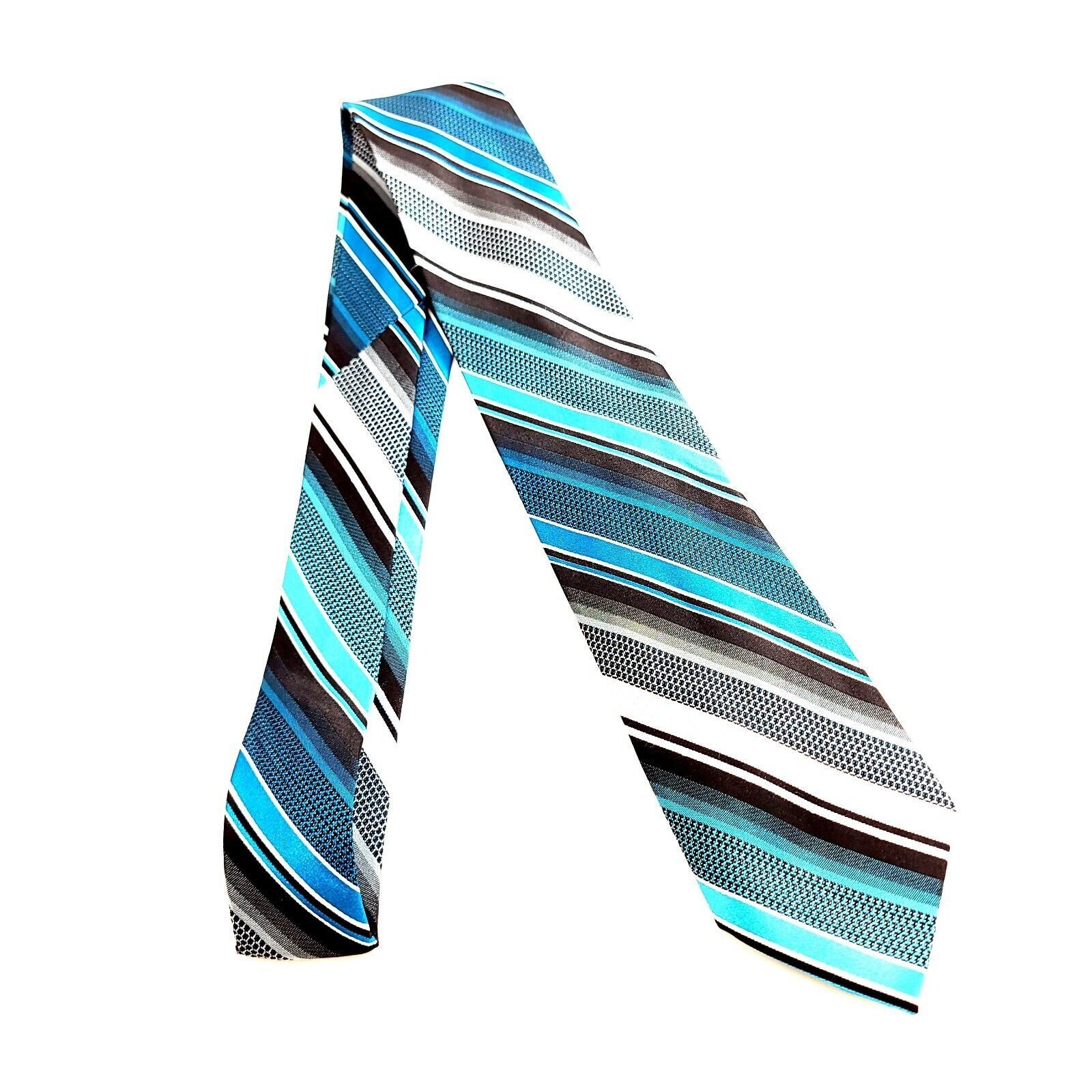 Arrow Arrow Woven Teal White Gray Black Striped Silk Tie Size ONE SIZE - 6 Thumbnail