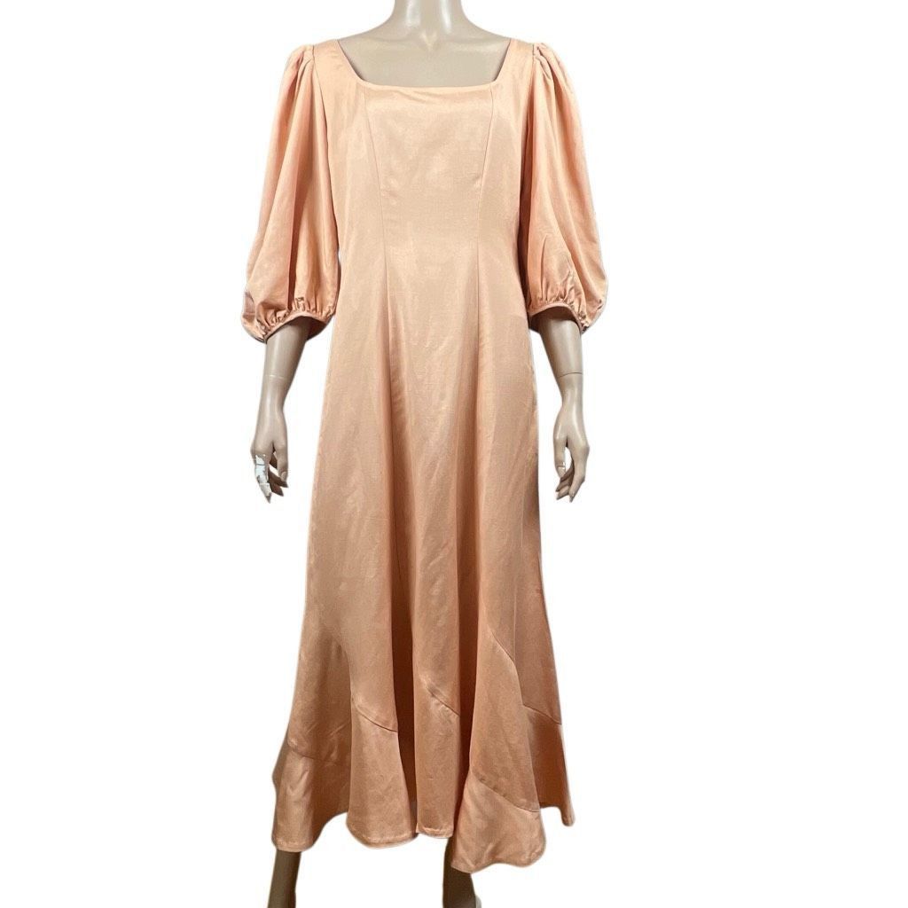 Loeffler Randall NWT Loeffler Randall Carmina Curve Seam Puff Sleeve Dress Cipria Peach Size 4 (037) Size S / US 4 / IT 40 - 3 Thumbnail
